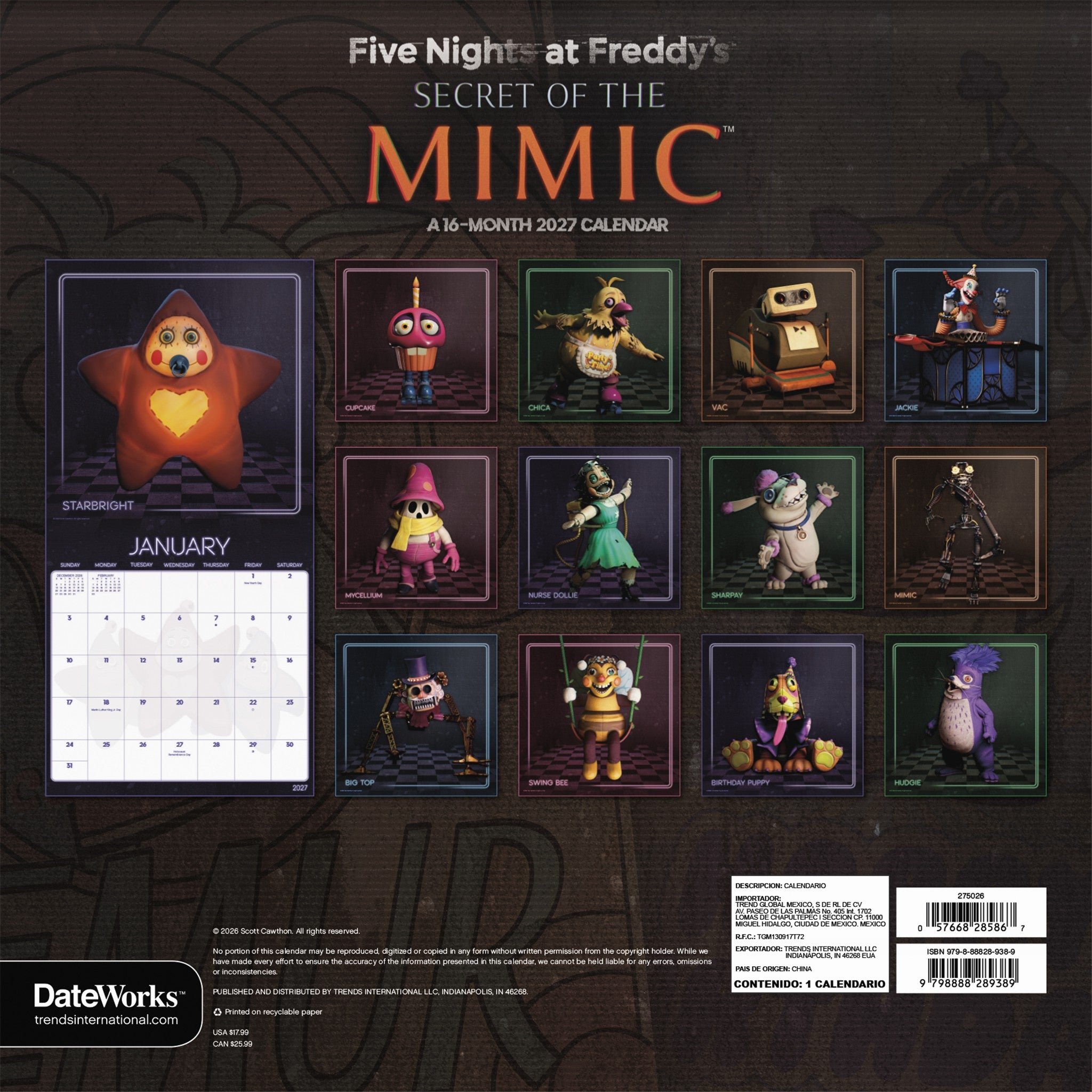 Five Nights at Freddy's Secret of the Mimic 2027 Wall Calendar