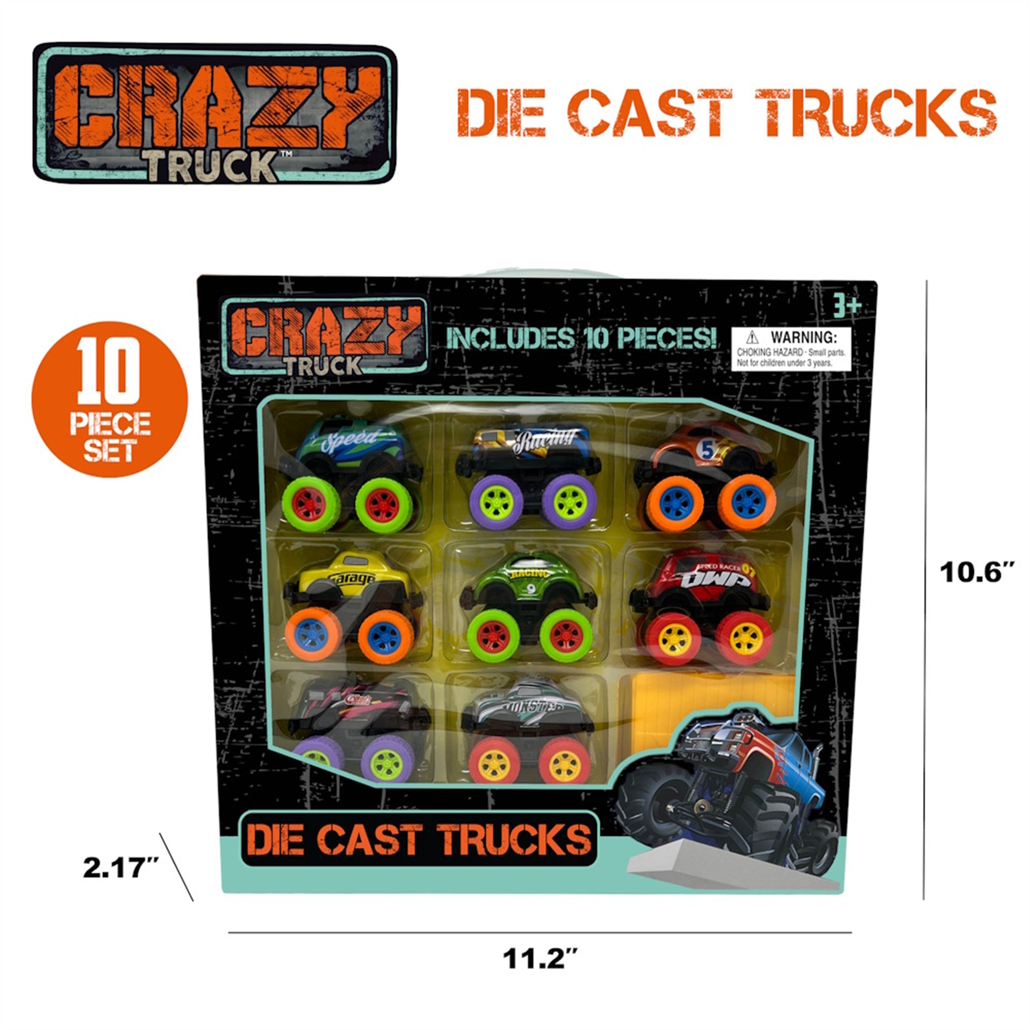 Crazy Truck Pull‑Back Die‑Cast 10‑PC Set