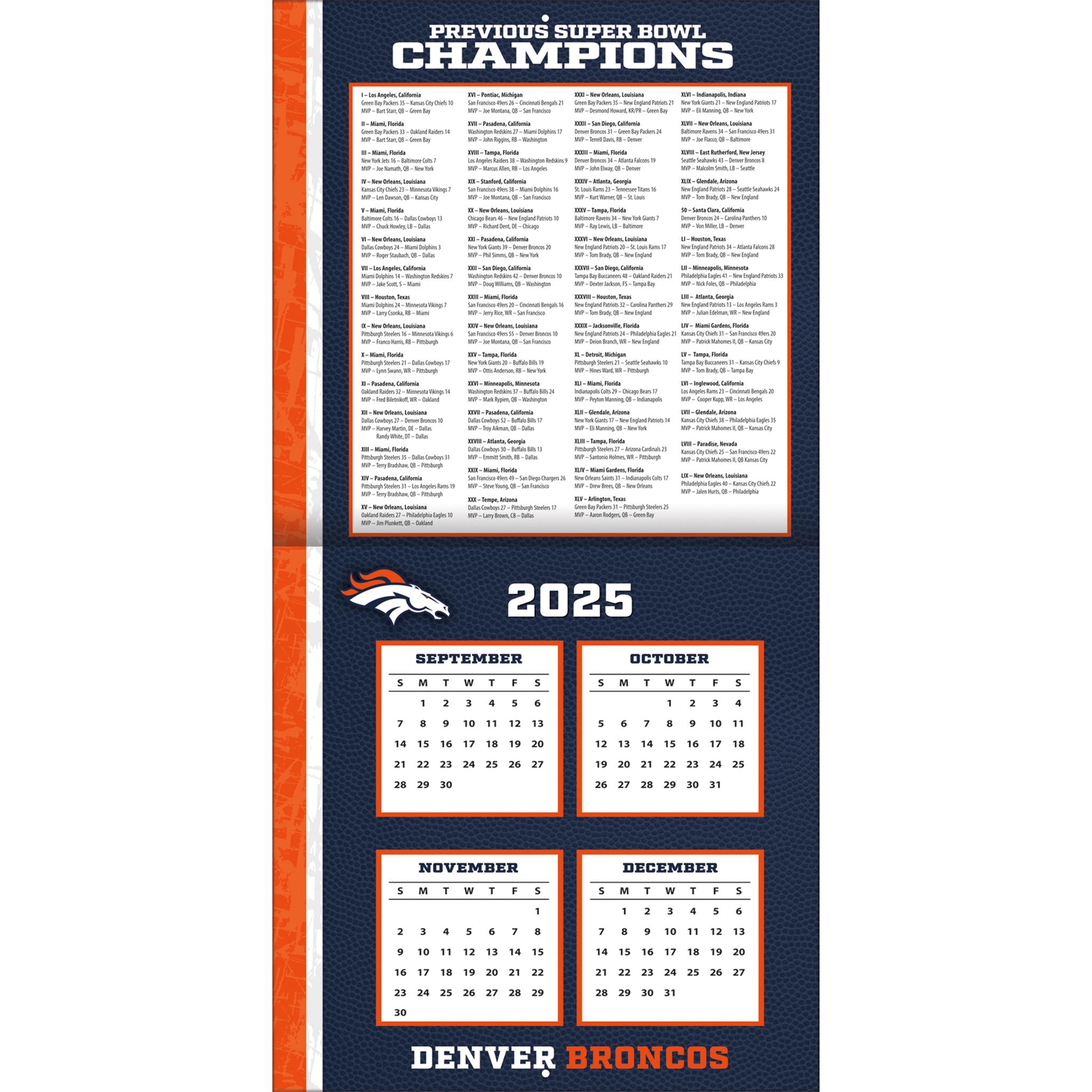 NFL Denver Broncos 2026 Wall Calendar - Online Only