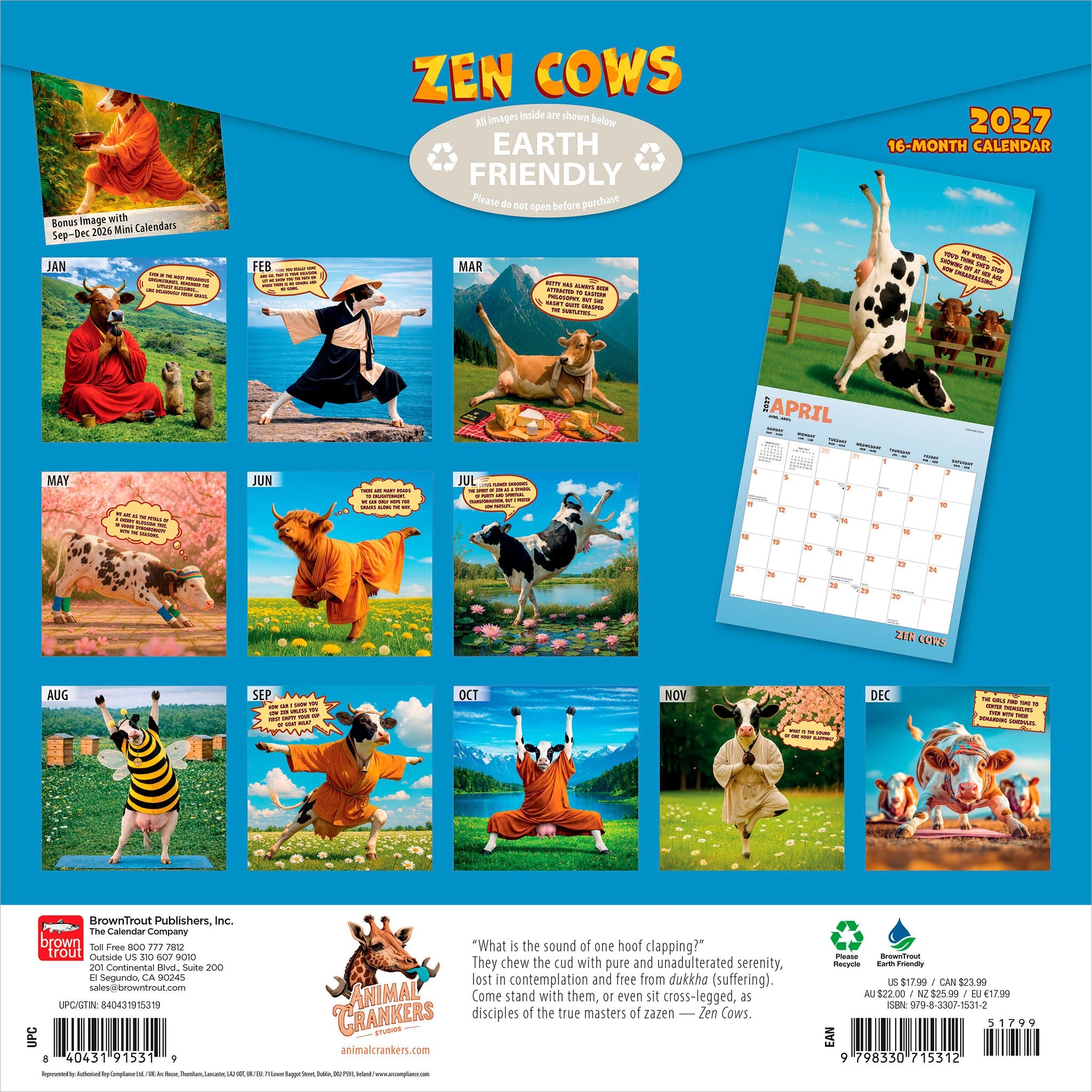 Zen Cows 2027 Wall Calendar