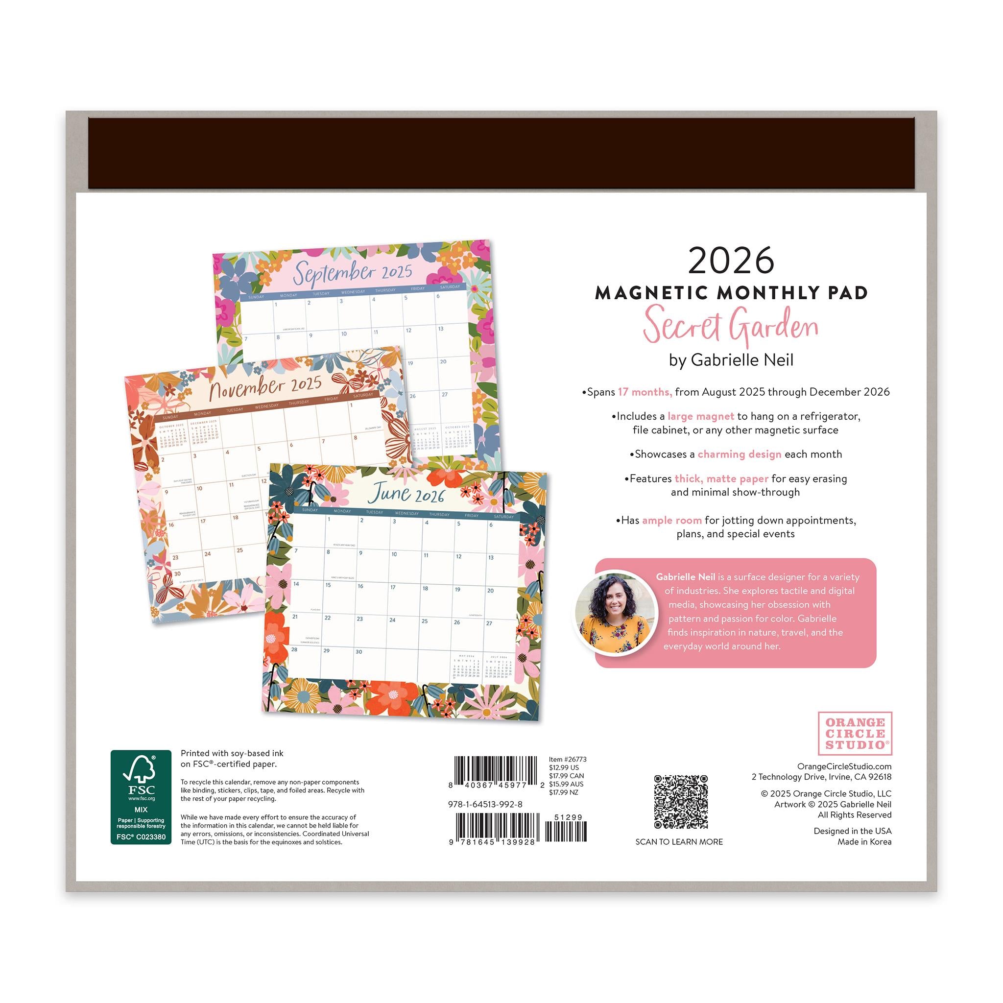 Secret Garden 2025-2026 Exclusive Mini Magnetic Pad Calendar