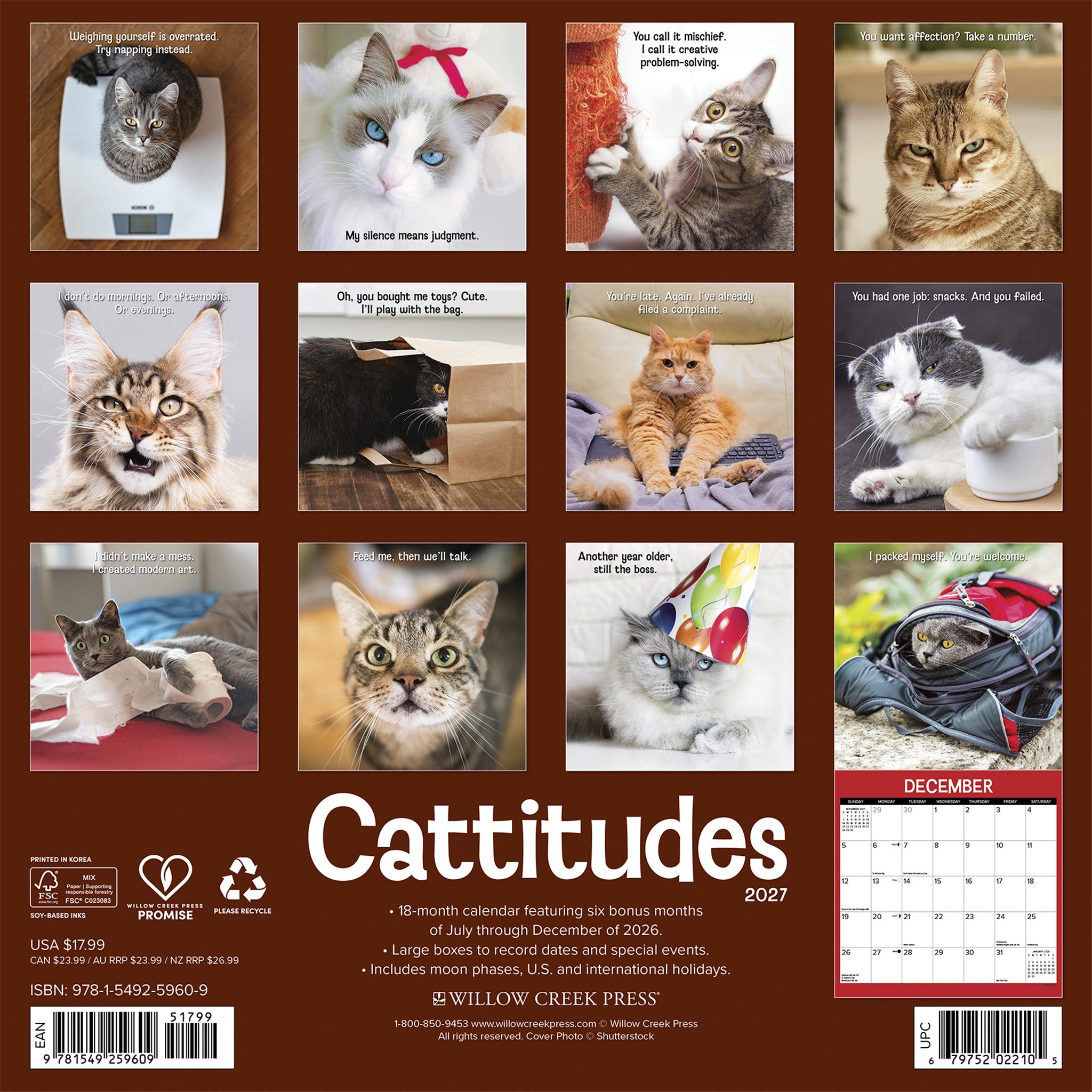 Cattitudes 2027 Wall Calendar