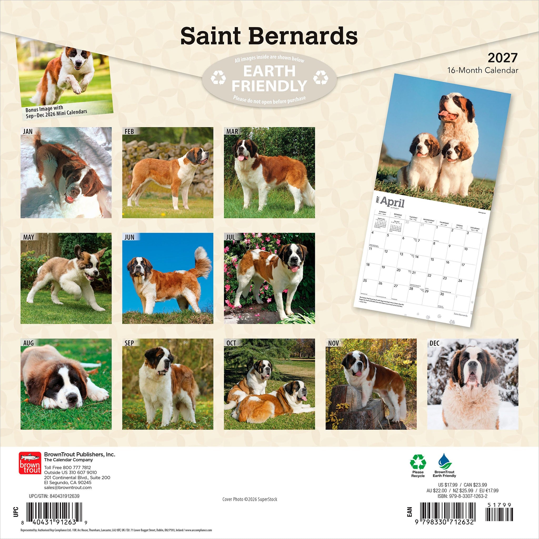 Saint Bernards 2027 Wall Calendar