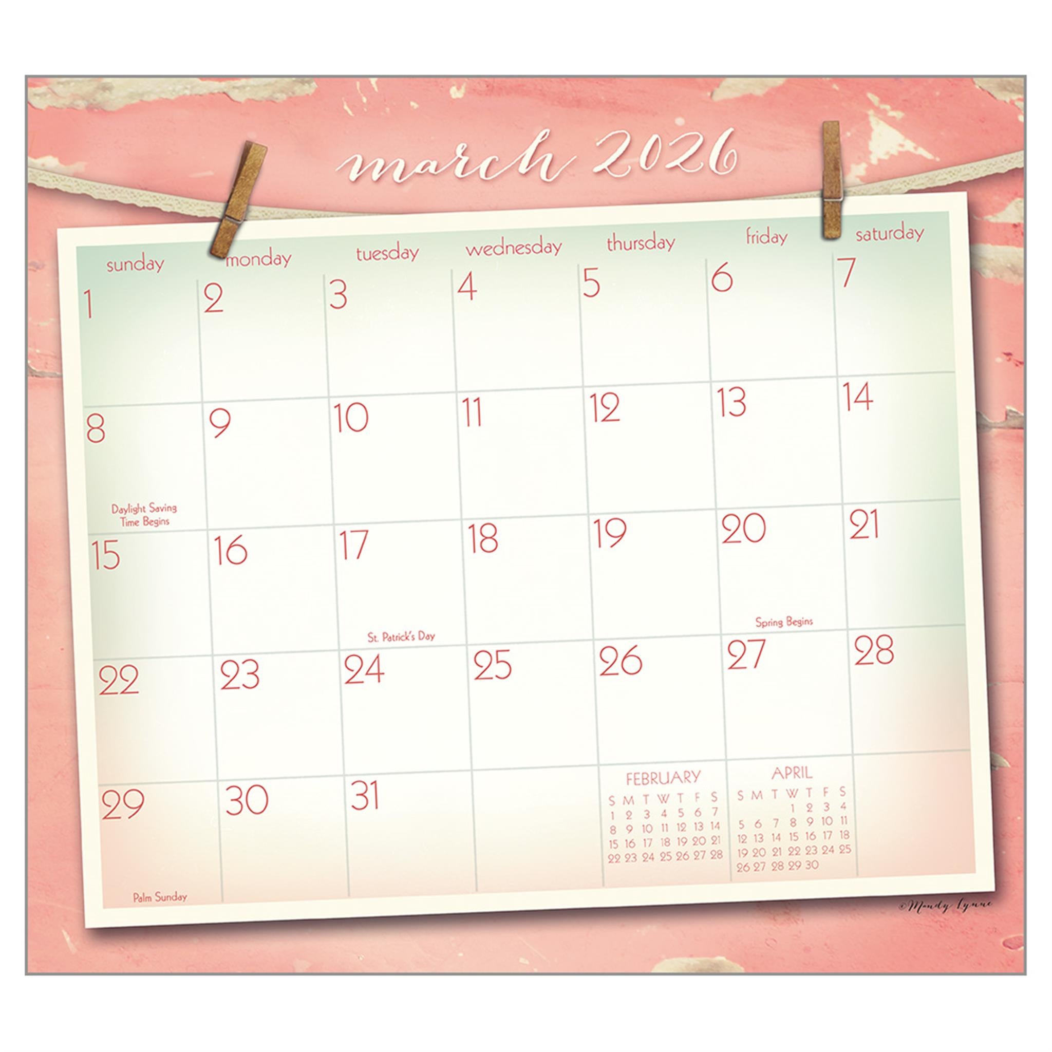 Vintage Pink 2026 Deluxe Wall Calendar