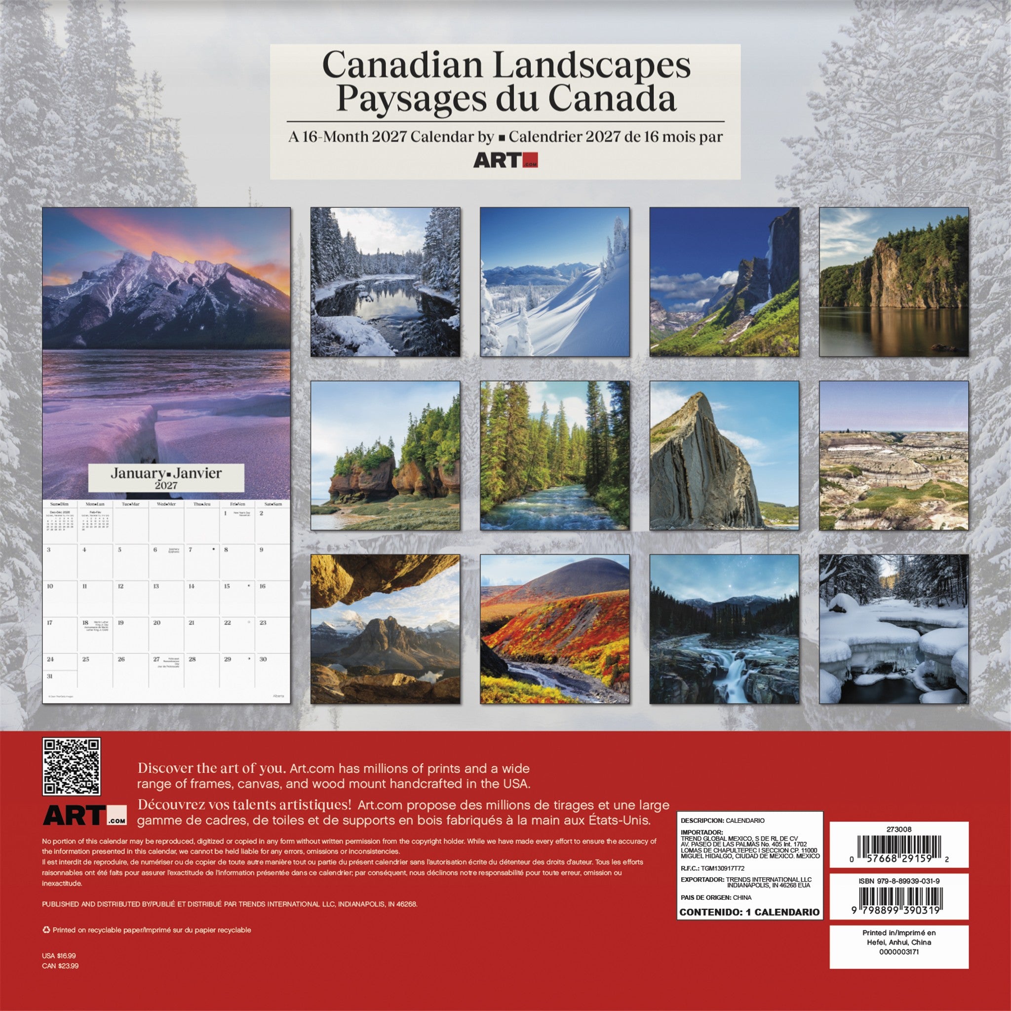 Canadian Landscapes / Paysages du Canada 2027 Wall Calendar - Online Only