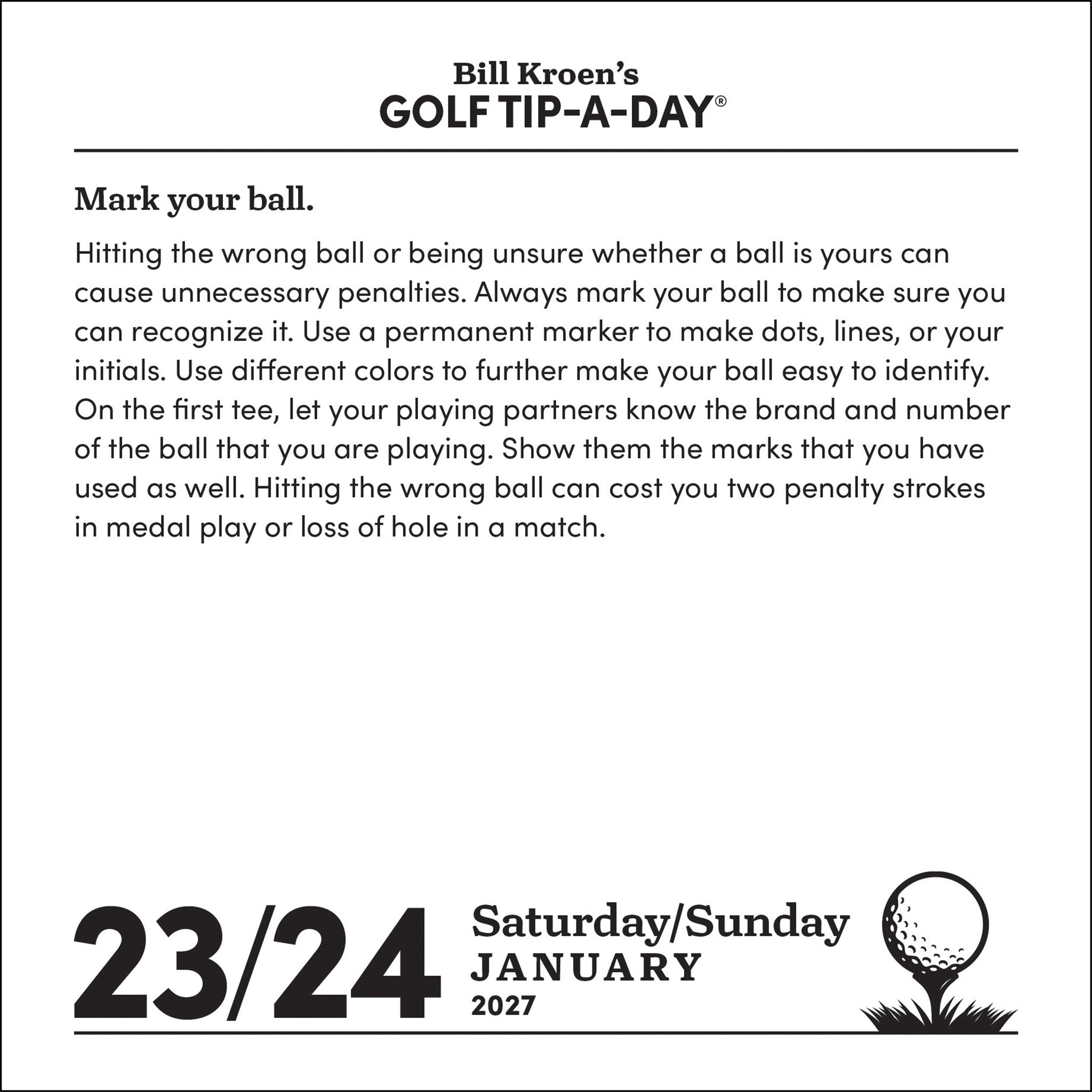 Bill Kroen's Golf Tip-A-Day 2027 Box Calendar