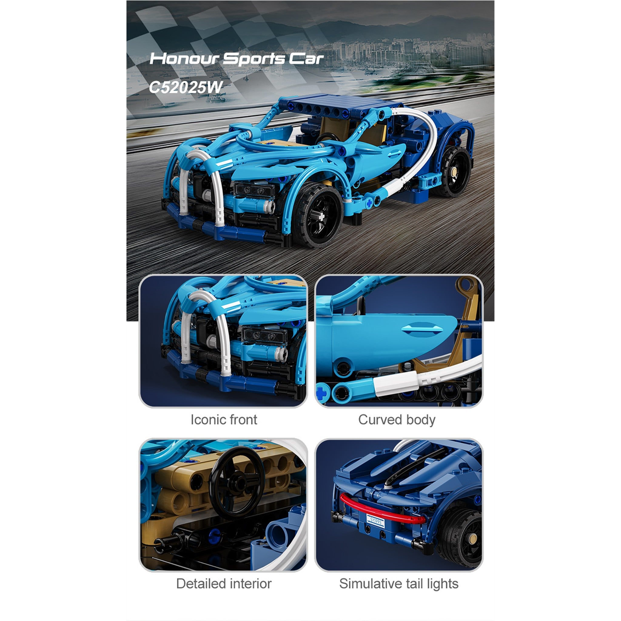 Blue 1:18 Racing Car 377 Pieces with Pull Back Action