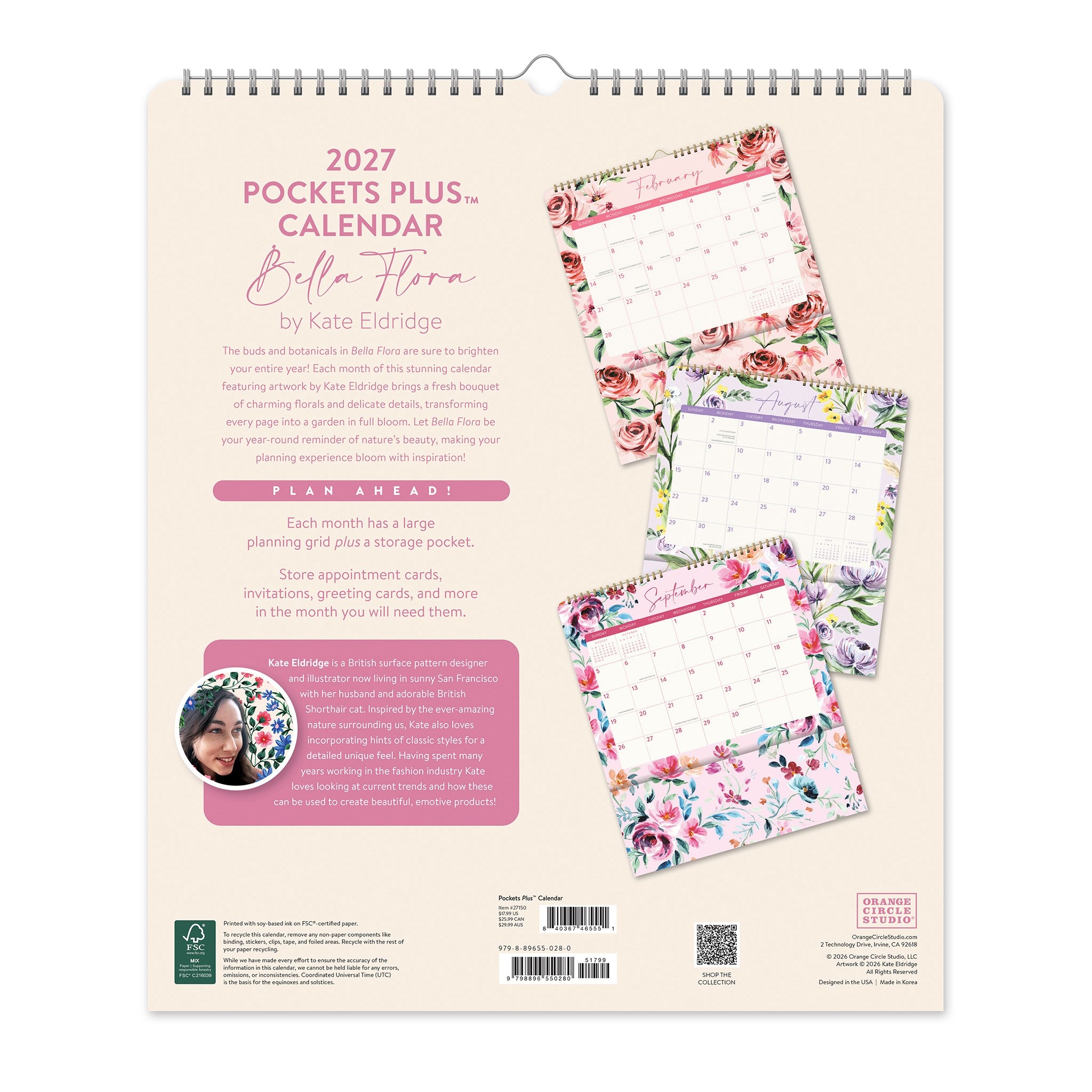 Bell Flora Pockets Plus 2027 Wall Calendar