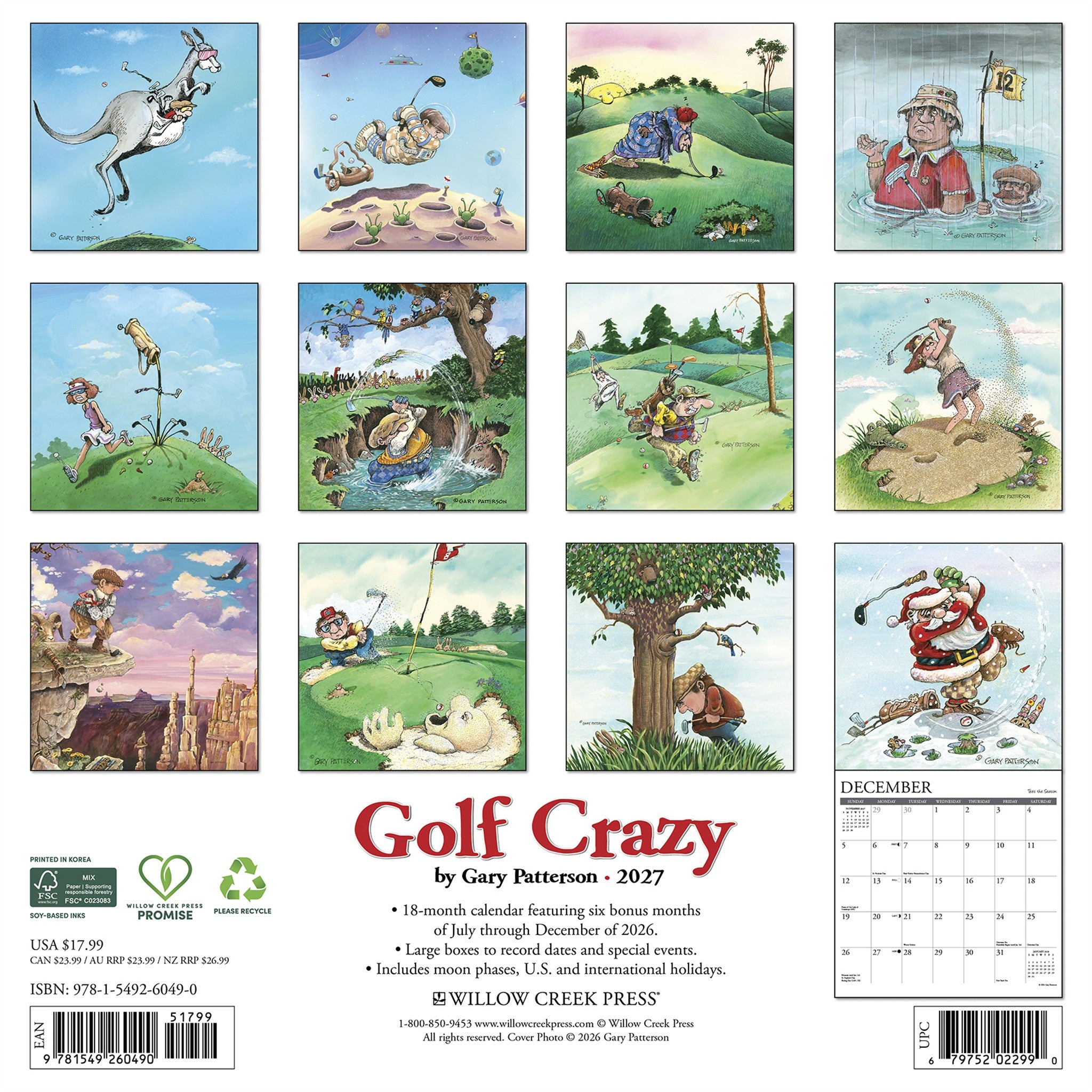 Gary Patterson Golf Crazy 2027 Wall Calendar
