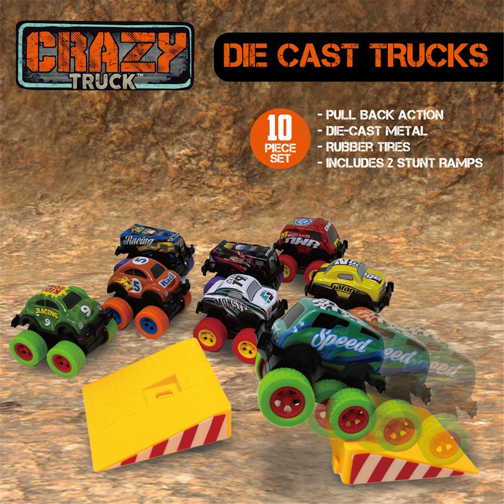 Crazy Truck Pull‑Back Die‑Cast 10‑PC Set