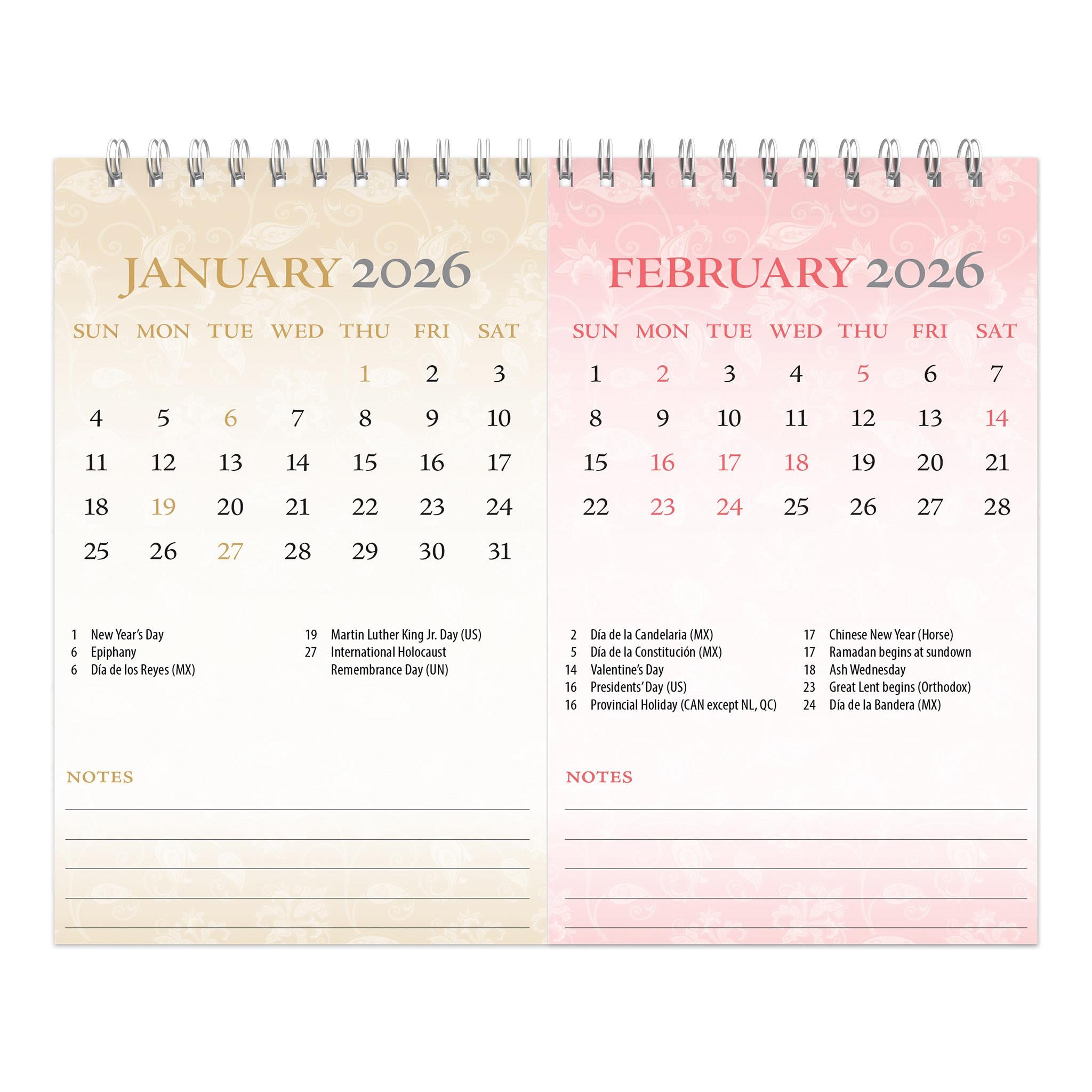 Patterned 2026 Double View Easel Calendar
