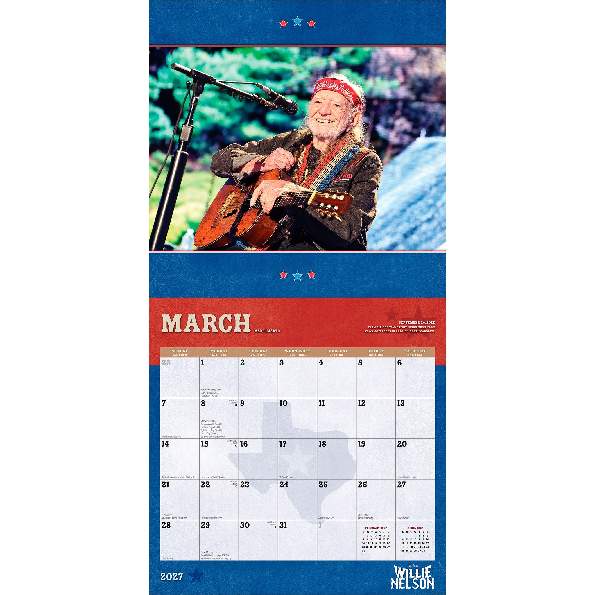 Willie Nelson 2027 Wall Calendar - Online Only