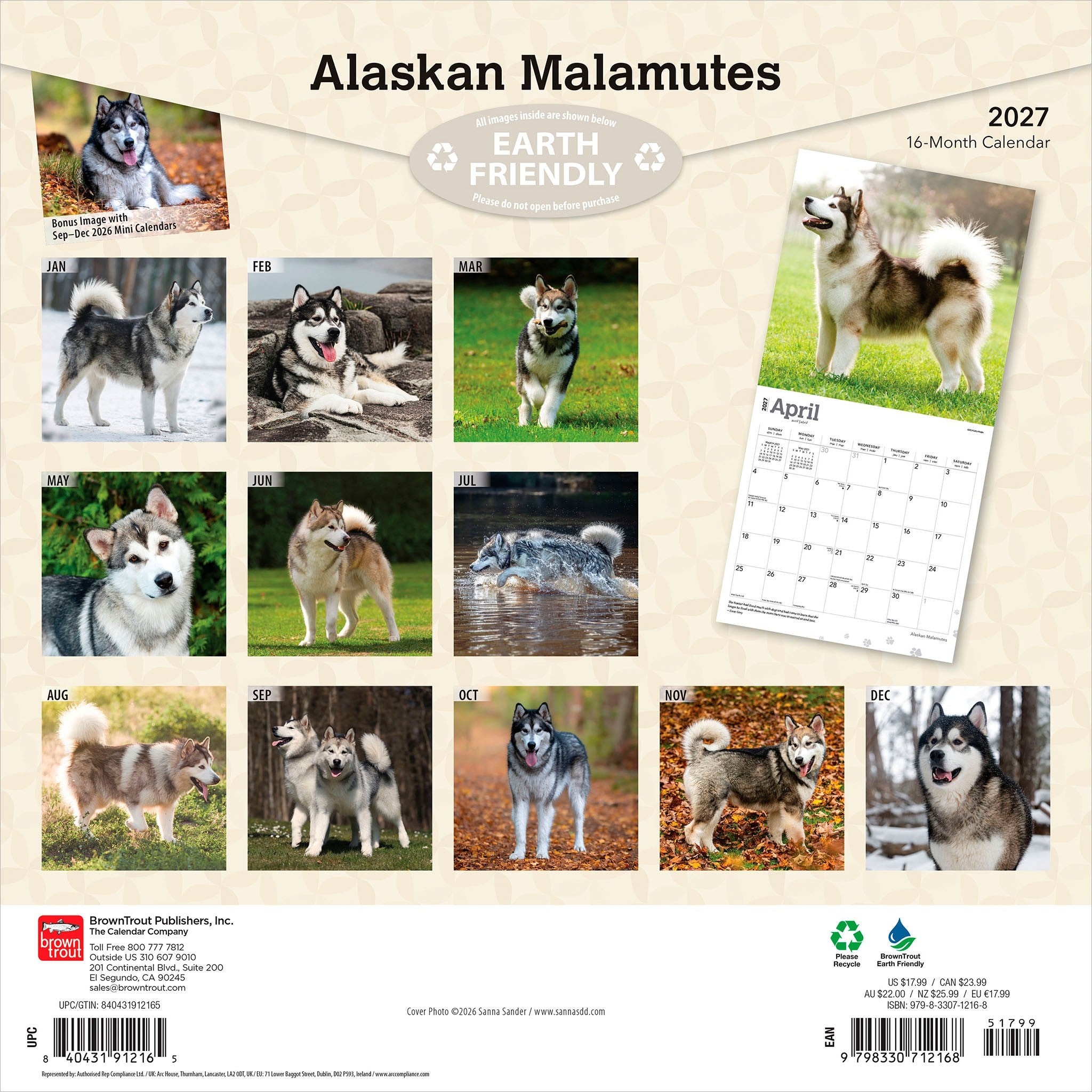 Alaskan Malamutes 2027 Wall Calendar