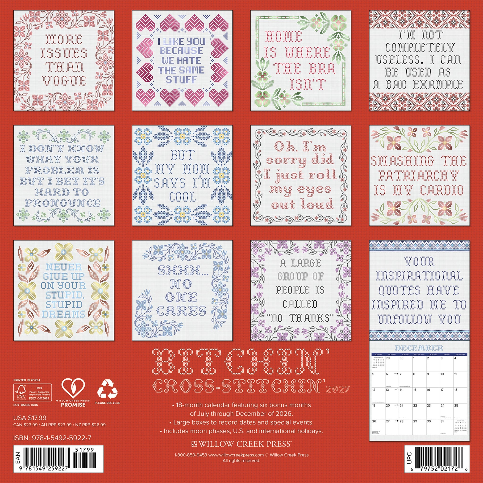 Bitchin' Cross-Stitchin' 2027 Wall Calendar