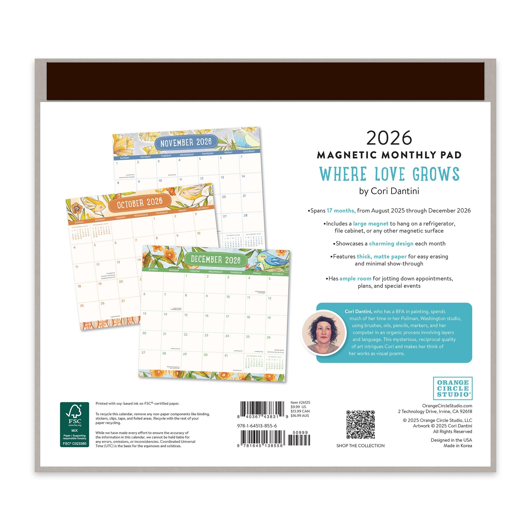 Where Love Grows 2025-2026 Exclusive Mini Magnetic Pad Calendar