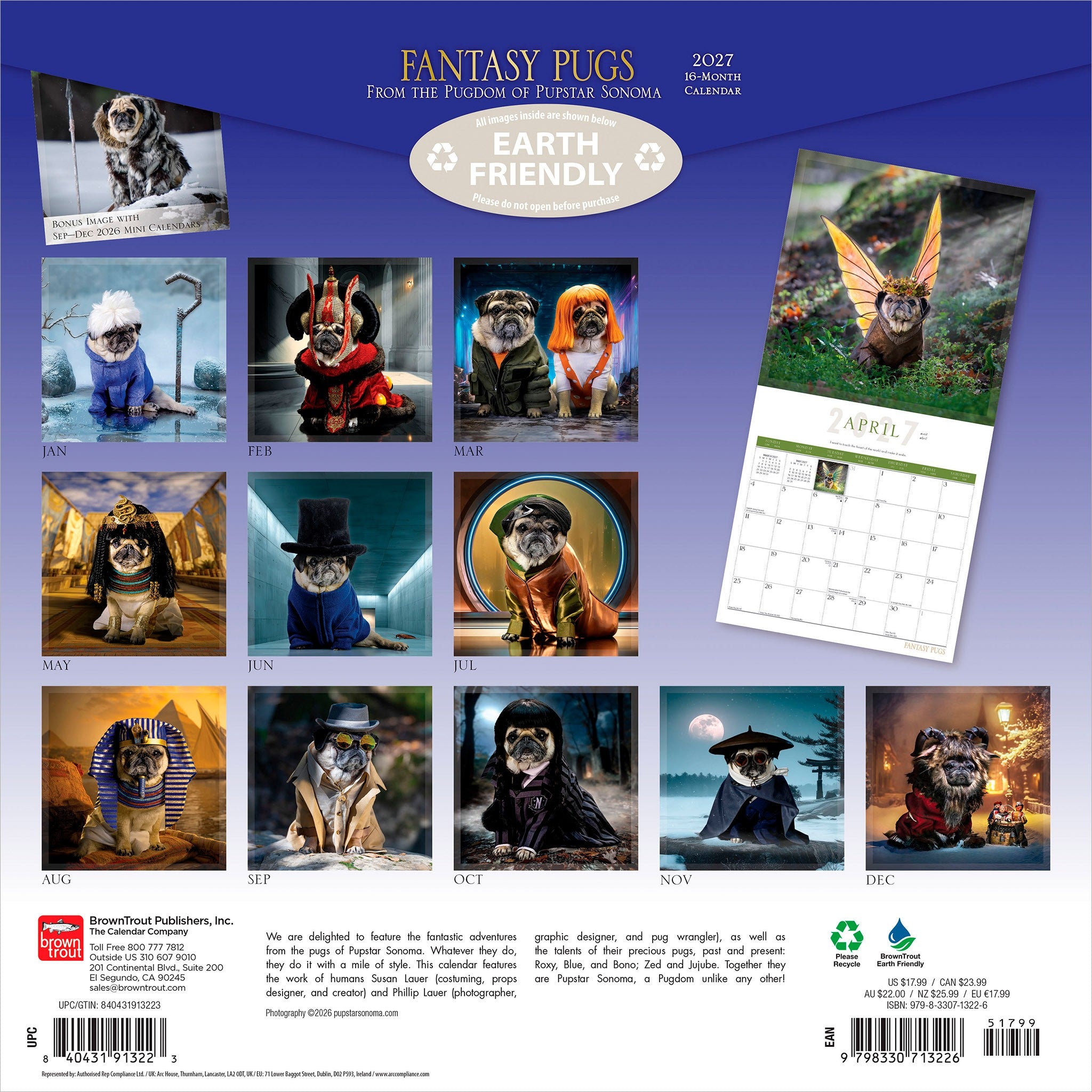 Fantasy Pugs 2027 Wall Calendar
