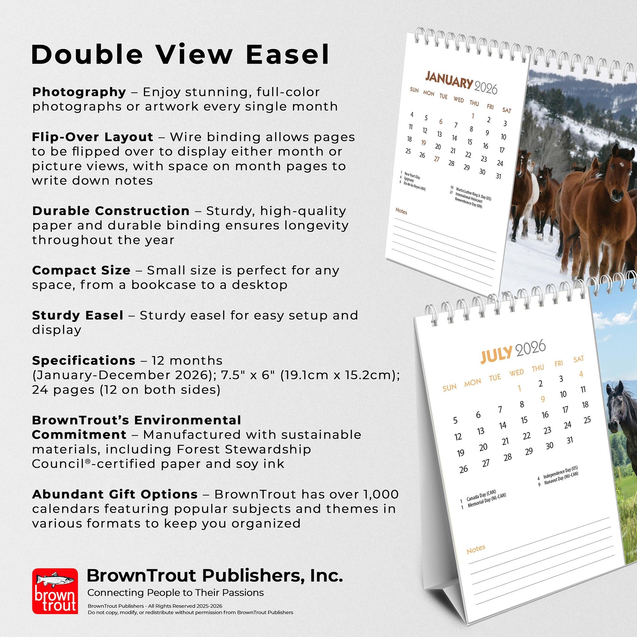 Horse Lovers 2026 Double View Easel Calendar - Online Only