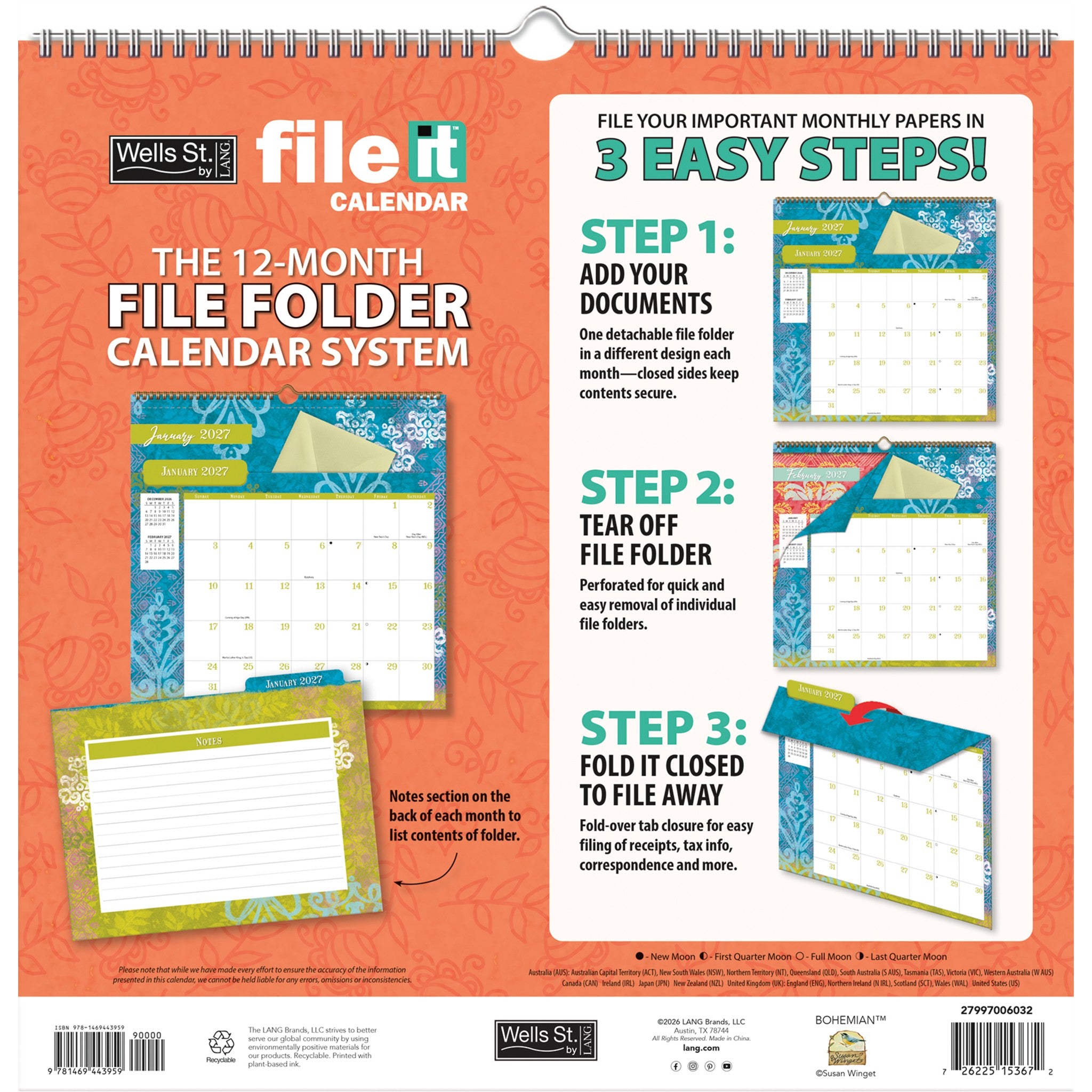 Bohemian File It 2027 Wall Calendar