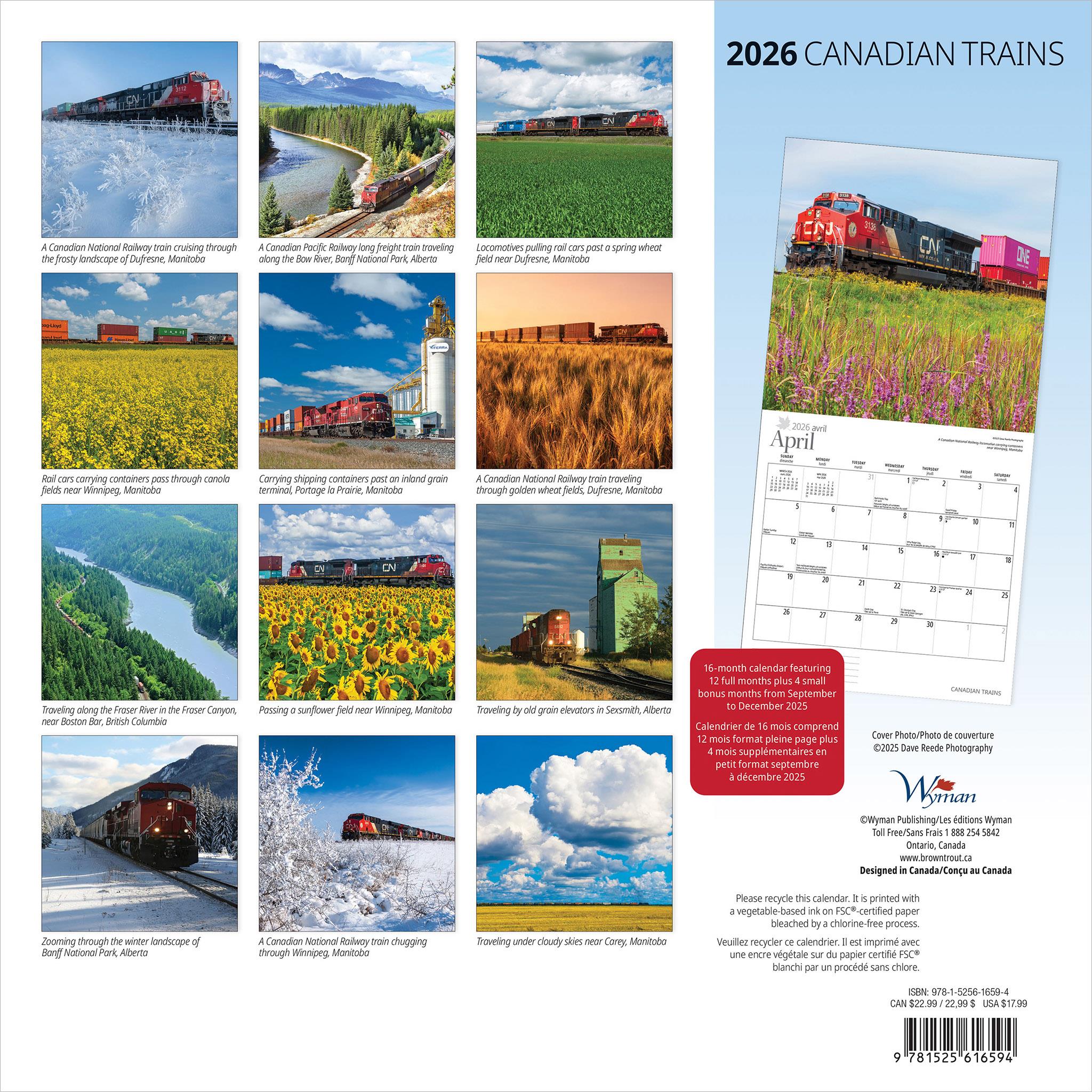 Canadian Trains Bilingual 2026 Wall Calendar