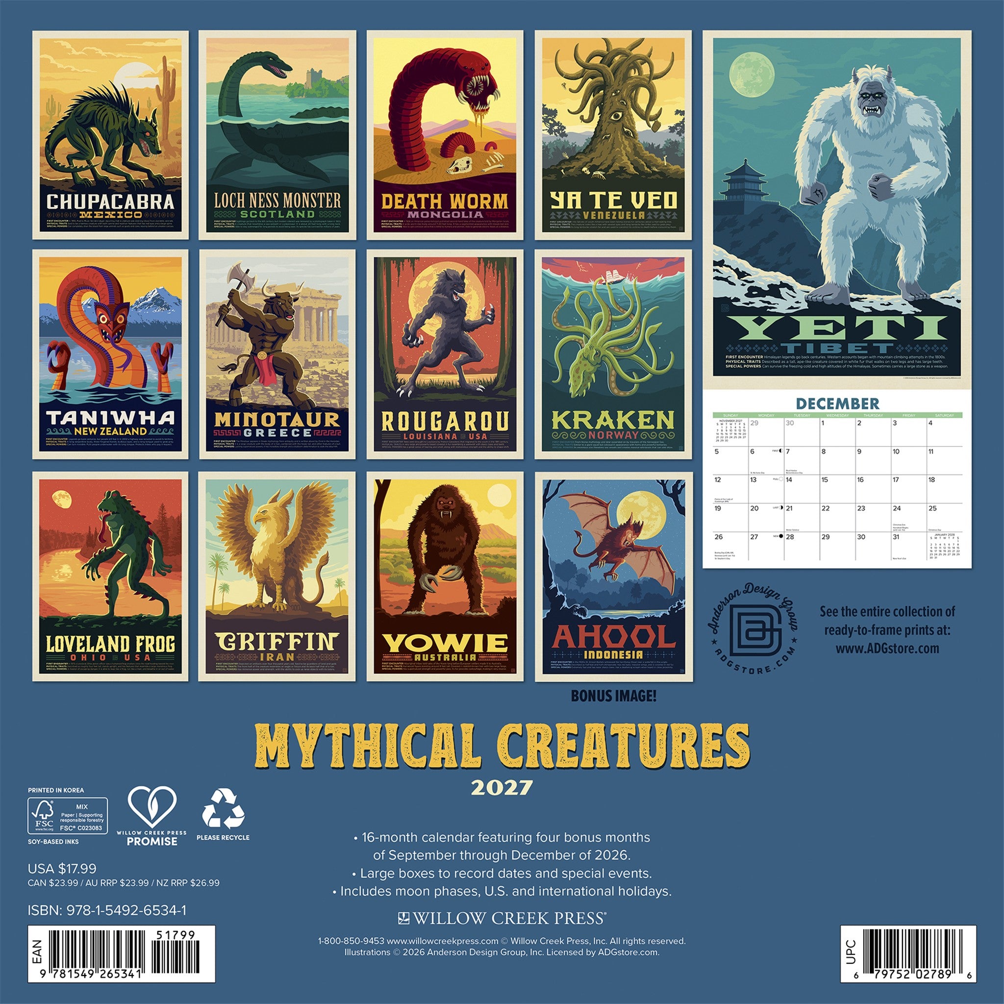 Mythical Creatures 2027 Wall Calendar