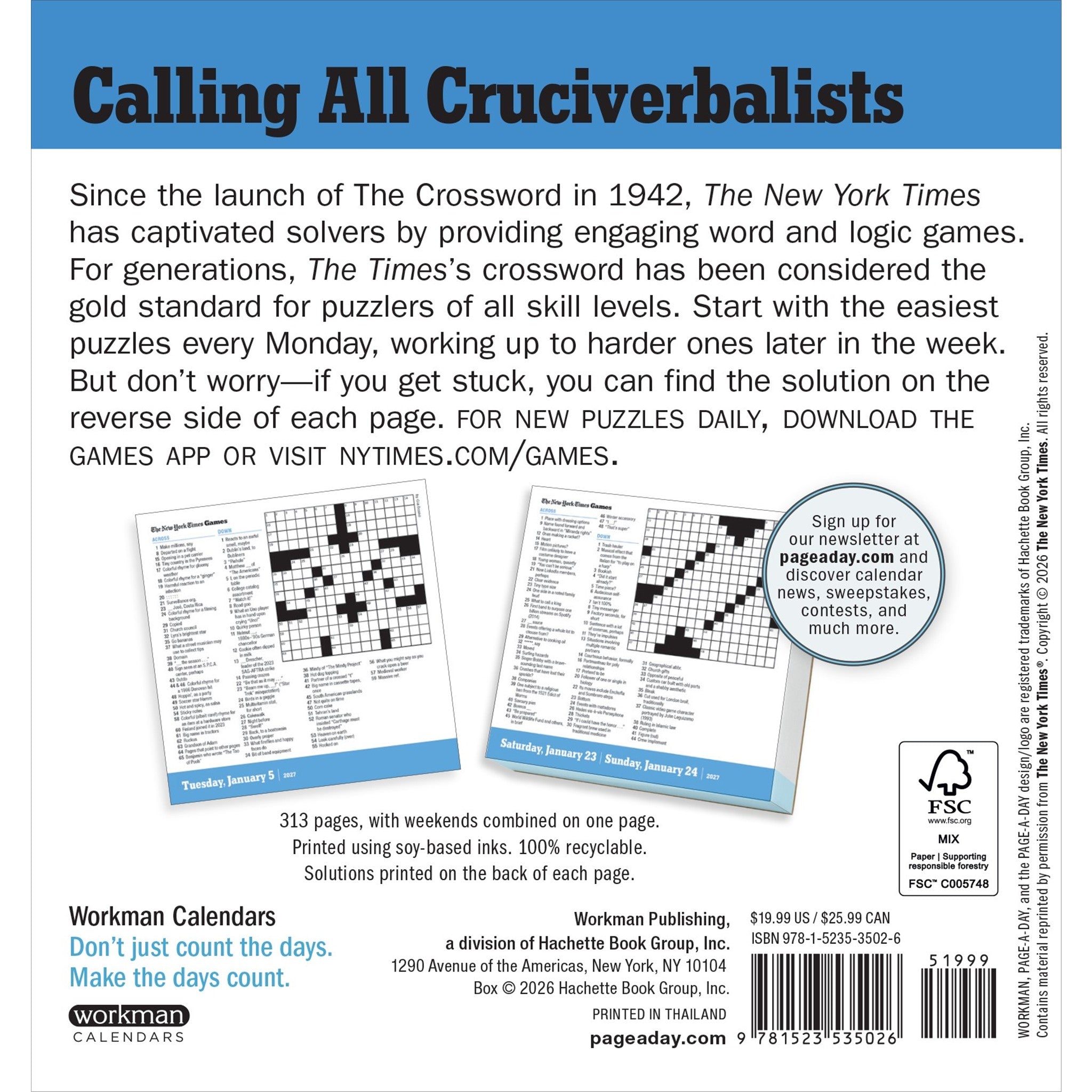 New York Times Daily Crossword 2027 Box Calendar
