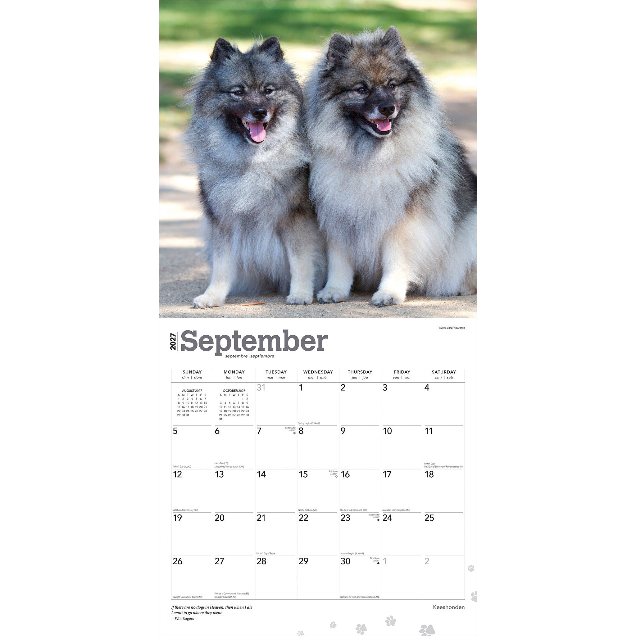 Keeshonden 2027 Wall Calendar