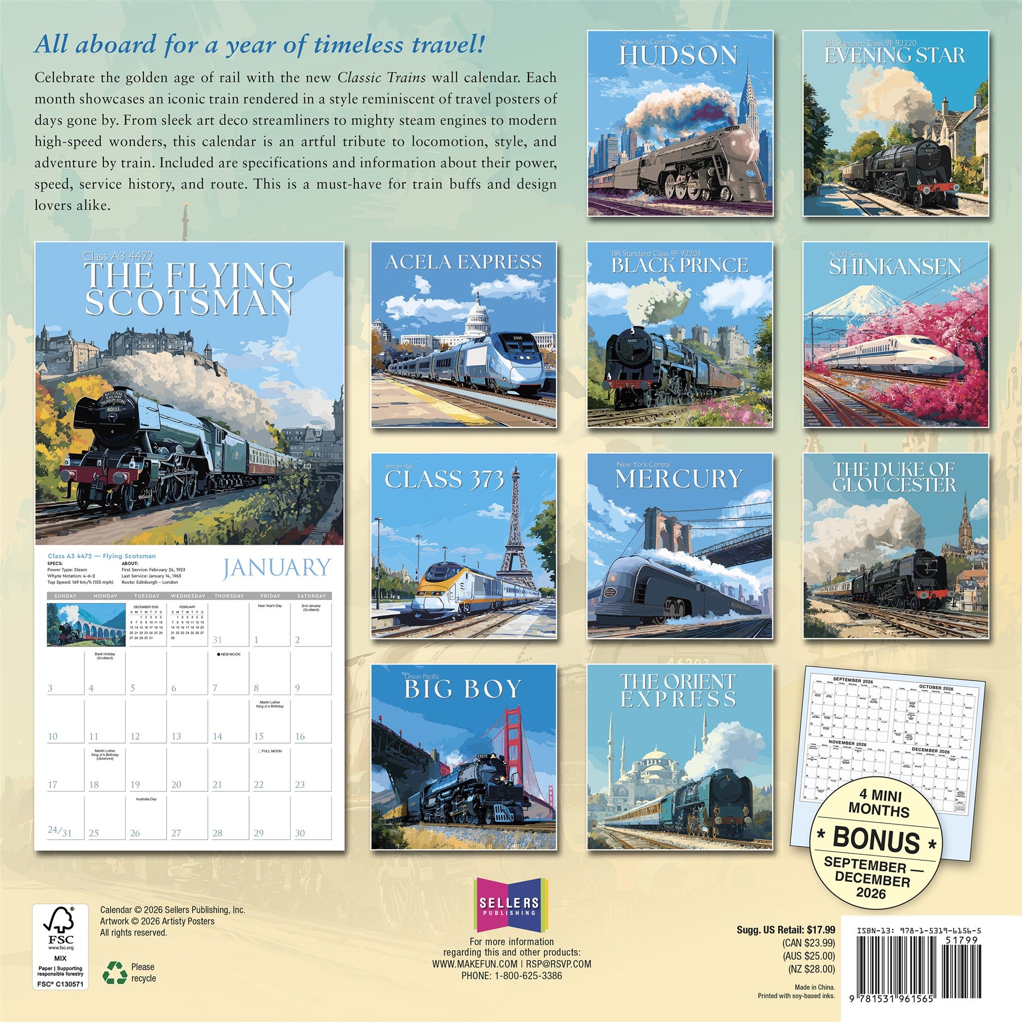 Classic Trains 2027 Wall Calendar - Online Only