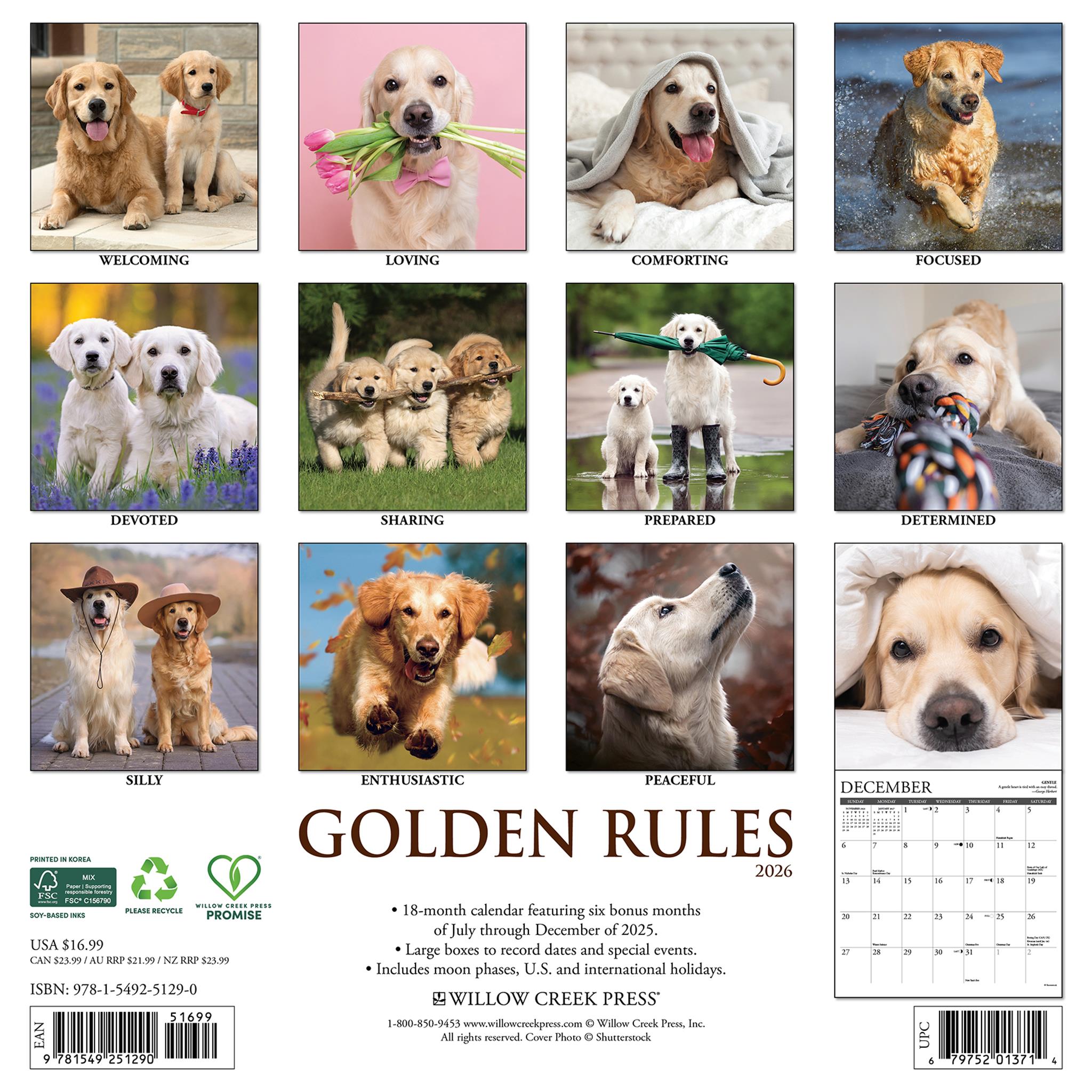 Golden Rules 2026 Wall Calendar