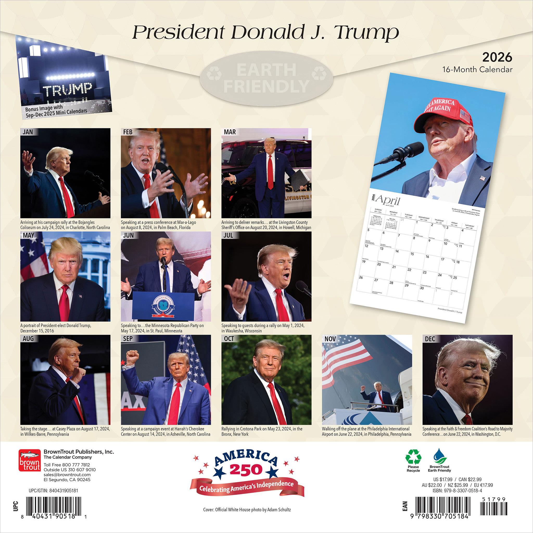 President Donald J Trump 2026 Wall Calendar - Online Exclusive