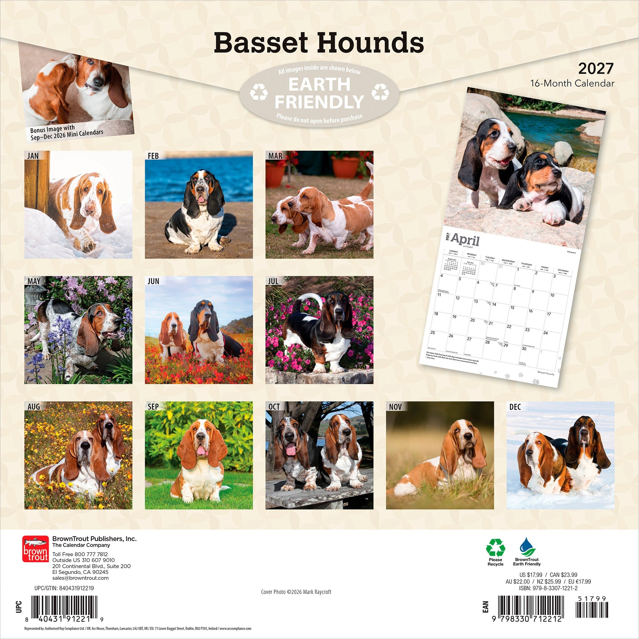 Basset Hounds 2027 Wall Calendar