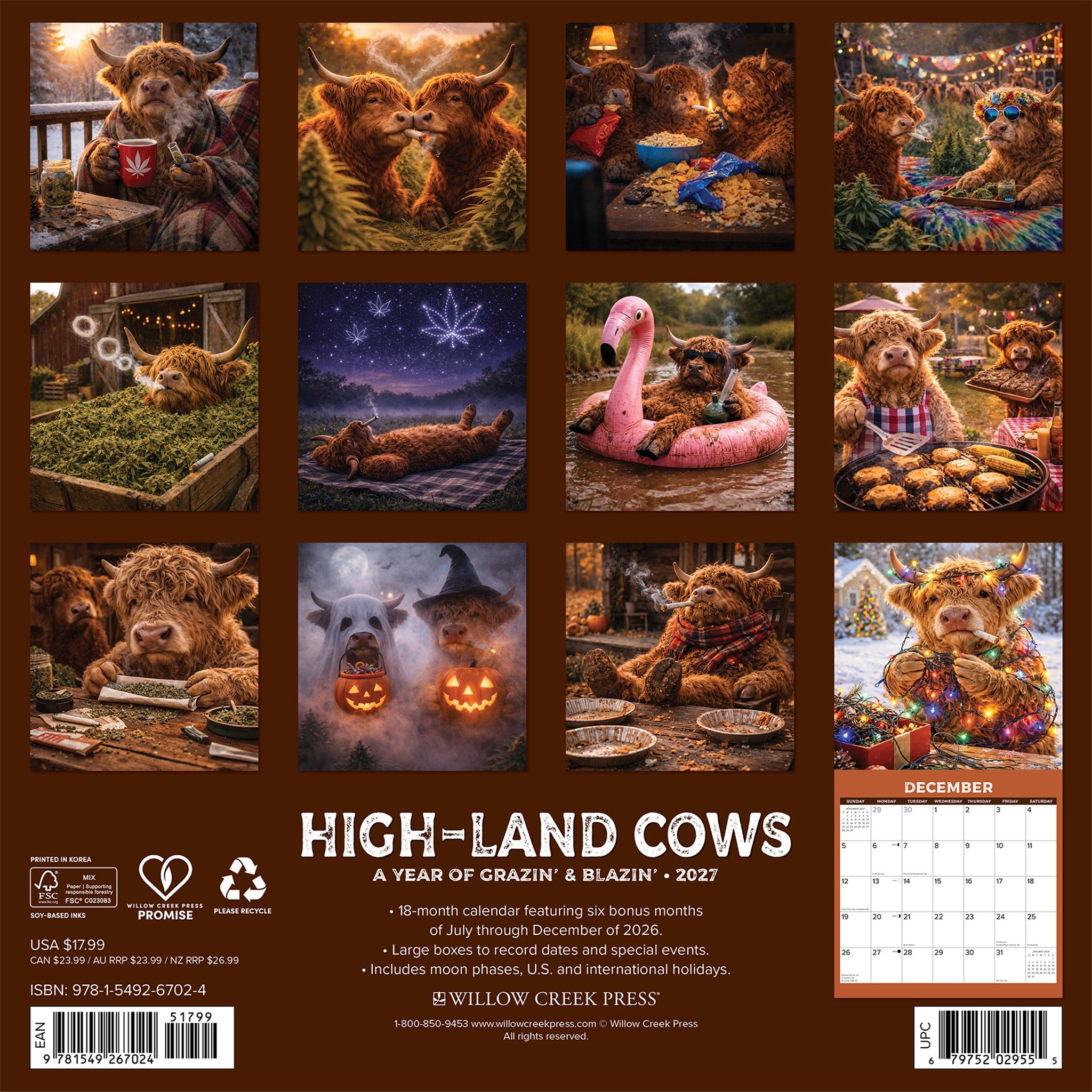 HIGH-land Cows 2027 Wall Calendar