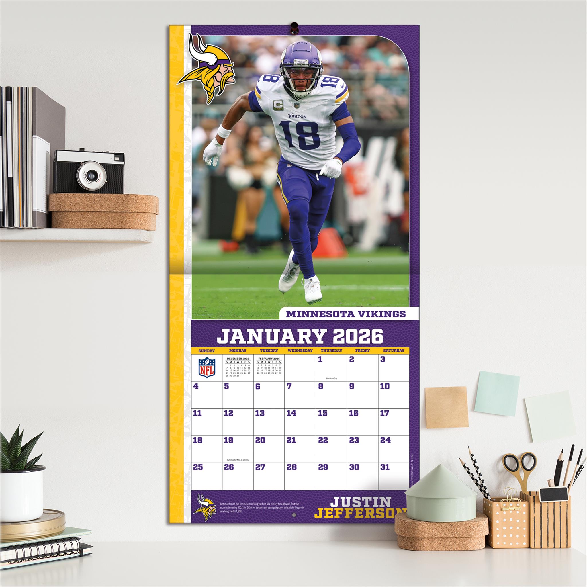 NFL  Justin Jefferson Minnesota Vikings 2026 Wall Calendar