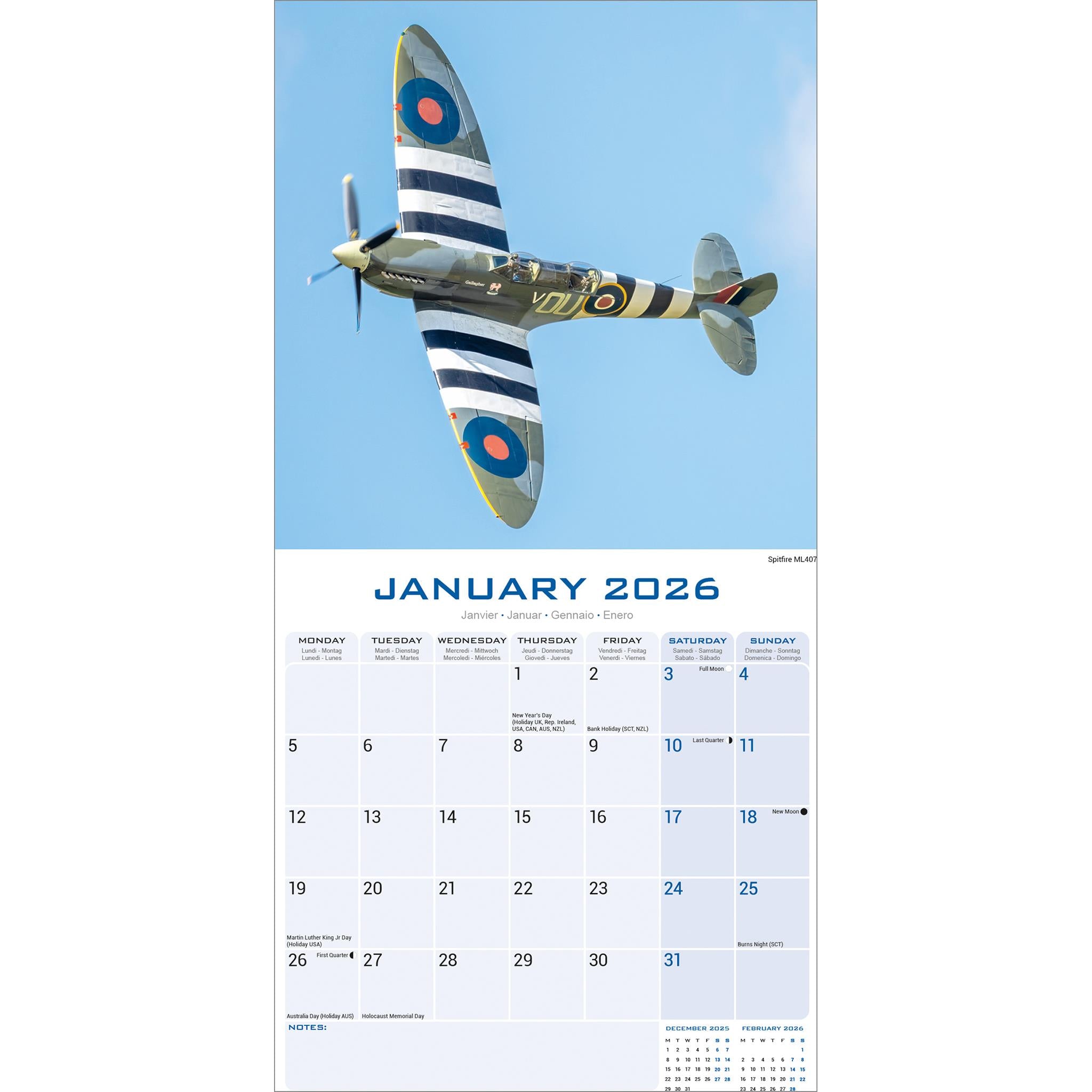 Spitfires 2026 Wall Calendar