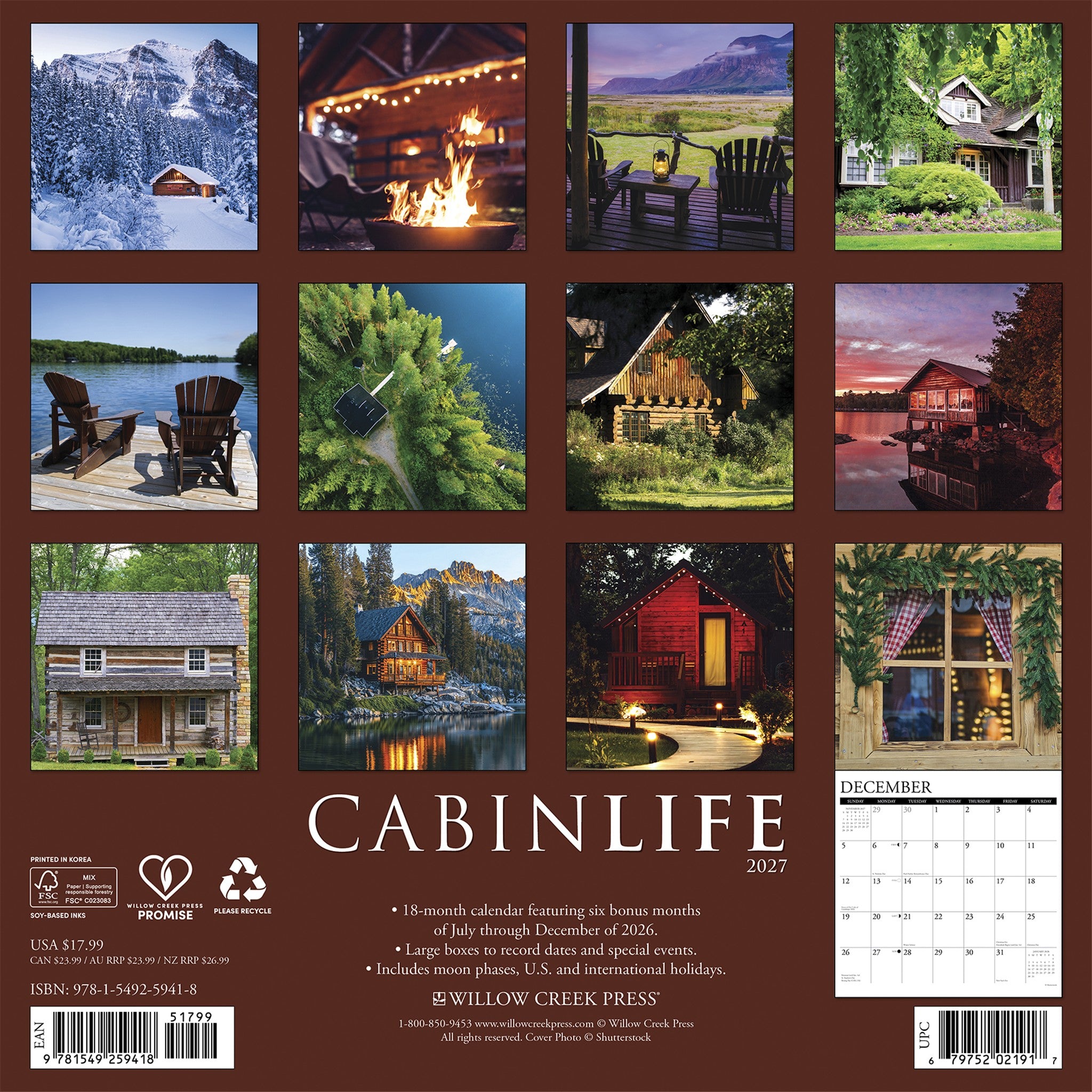CabinLife 2027 Wall Calendar