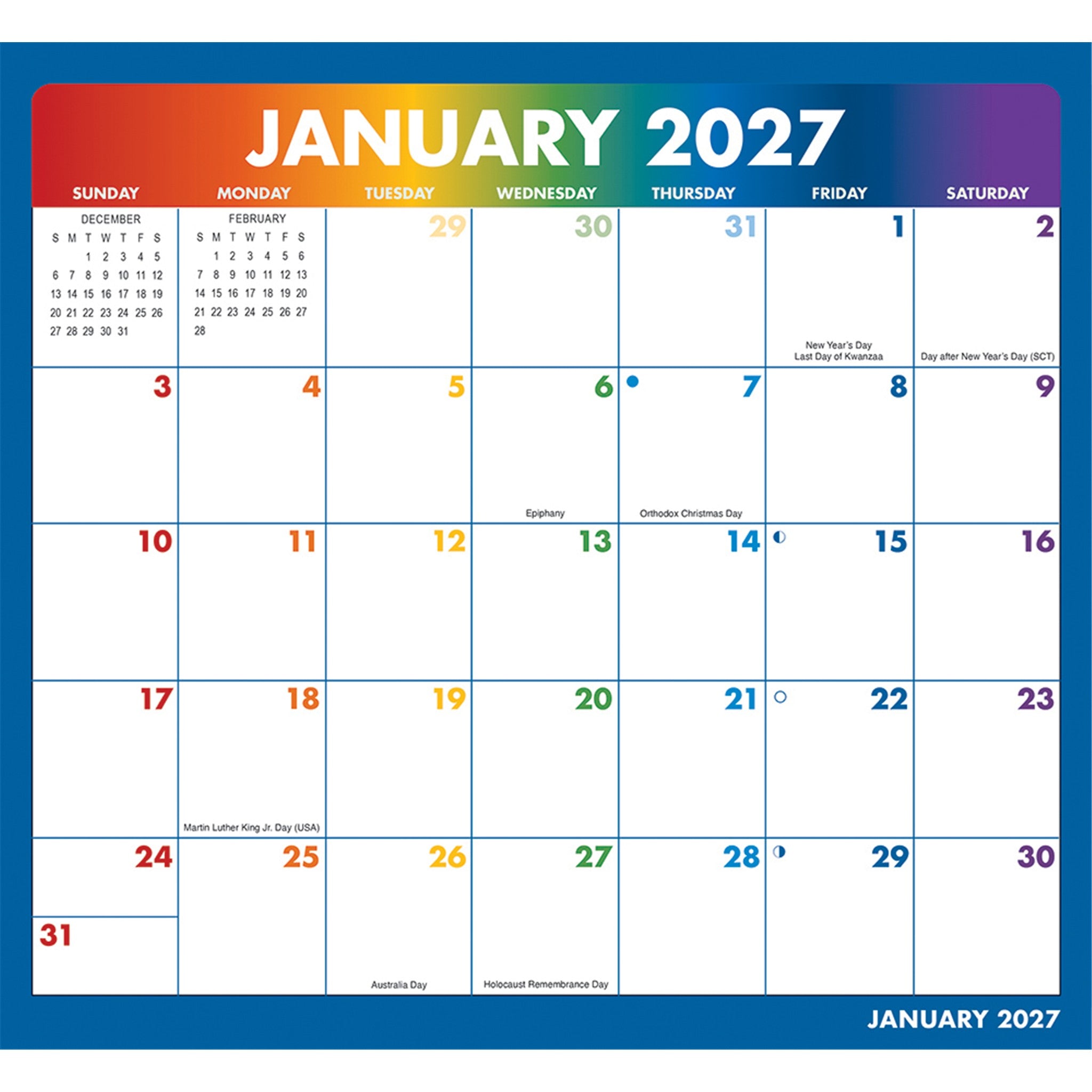 Rainbow Jumbo Magic Grip Exclusive 2026-2027 Wall Calendar