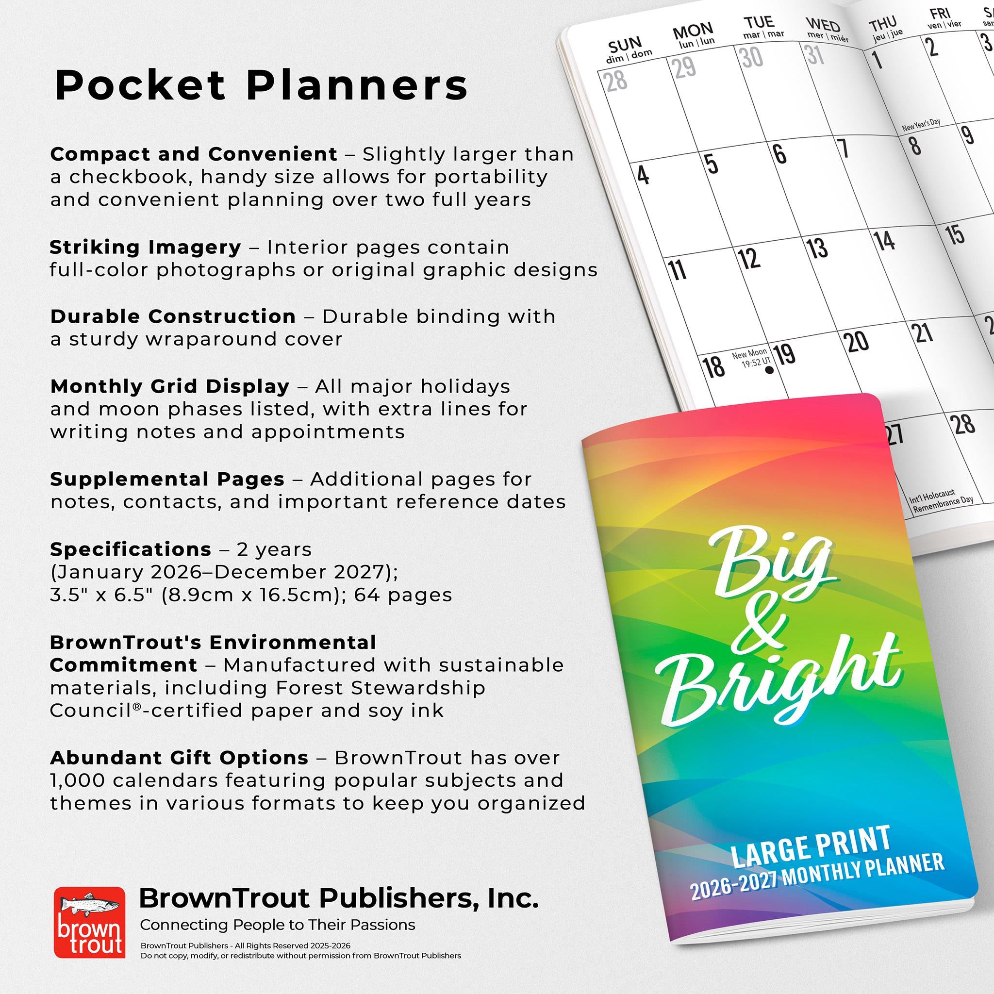 Big And Bright Large Print 2026 2 Yr Pocket Planner Calendar - Online Exclusive