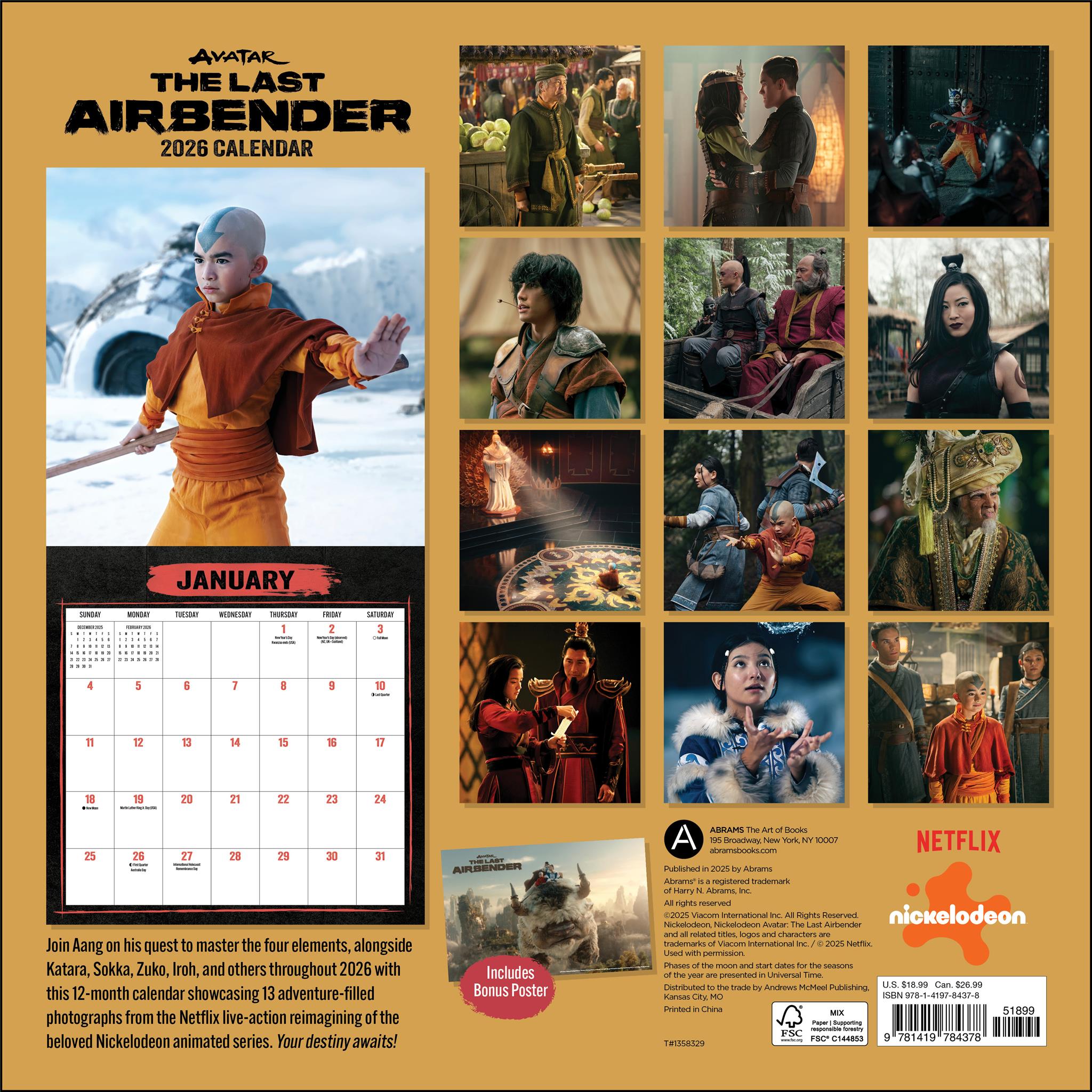 Avatar: The Last Airbender Netflix Series with Poster 2026 Deluxe Wall Calendar - Online Exclusive