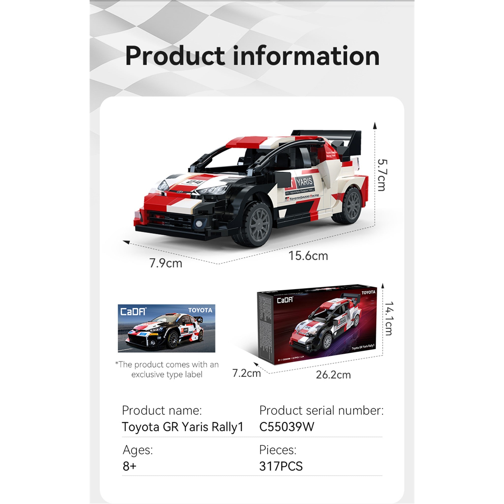 White 1:24 Toyota GR YARIS Rally 1 - 317 Pieces
