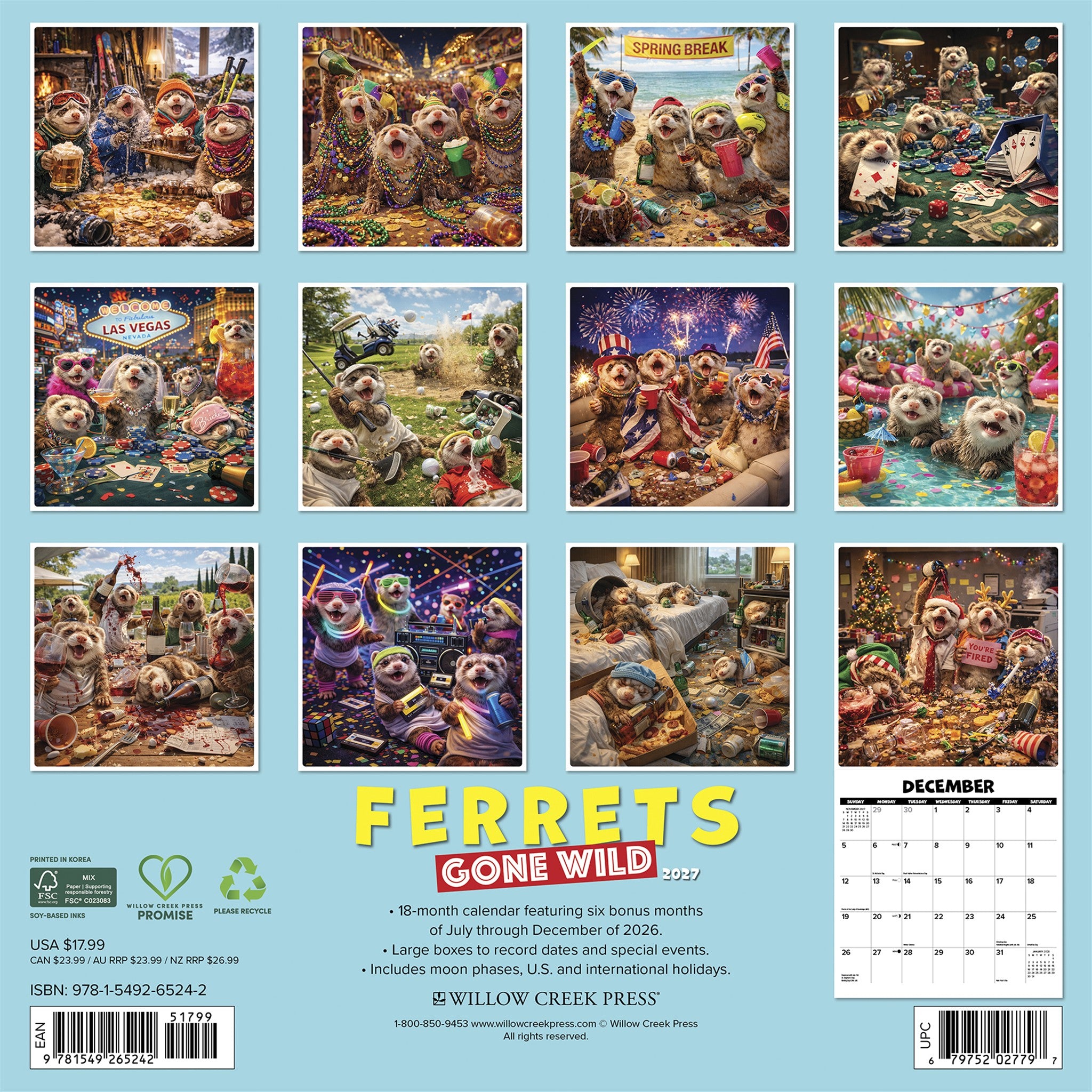 Ferrets Gone Wild 2027 Wall Calendar