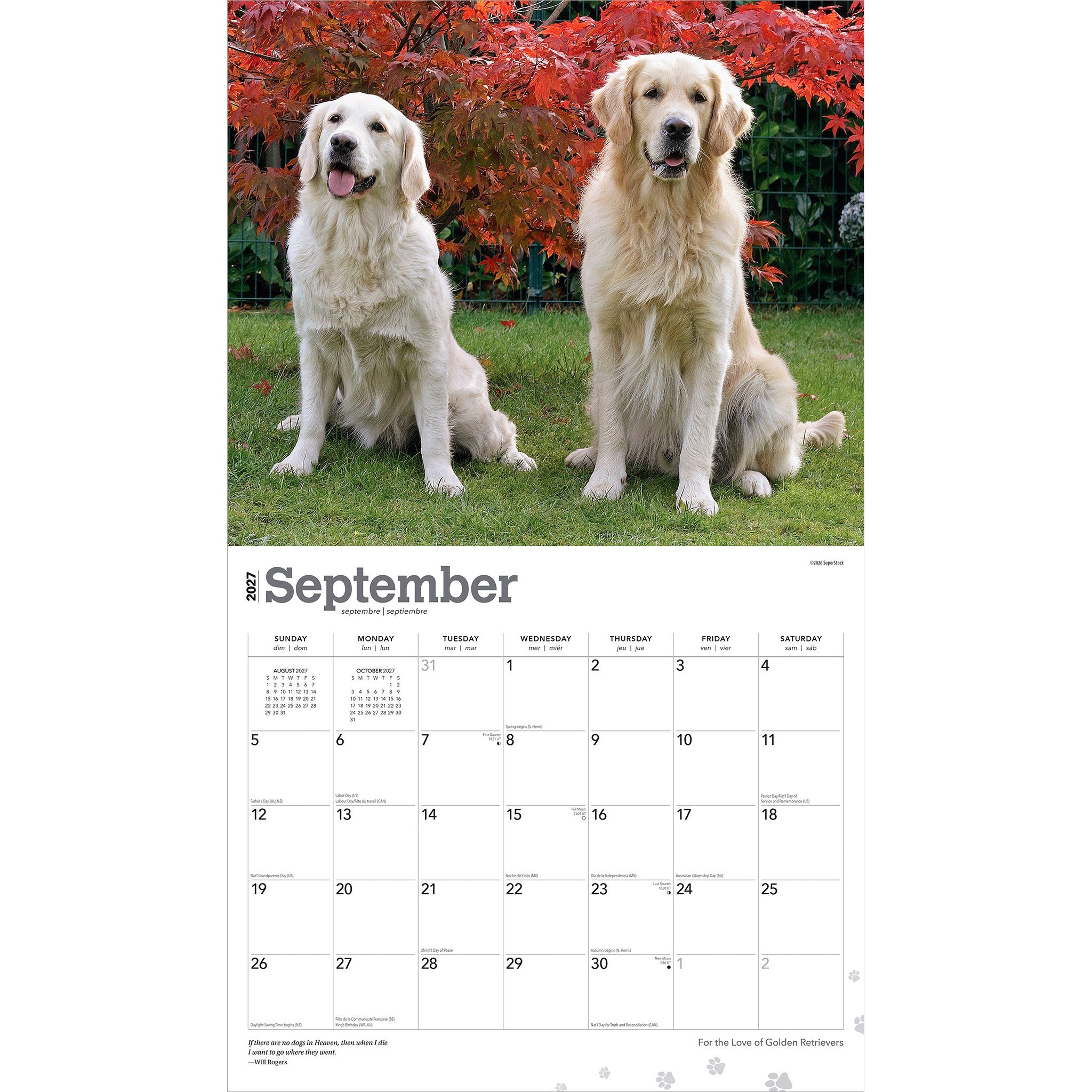 For the Love of Golden Retrievers 2027 Wall Calendar