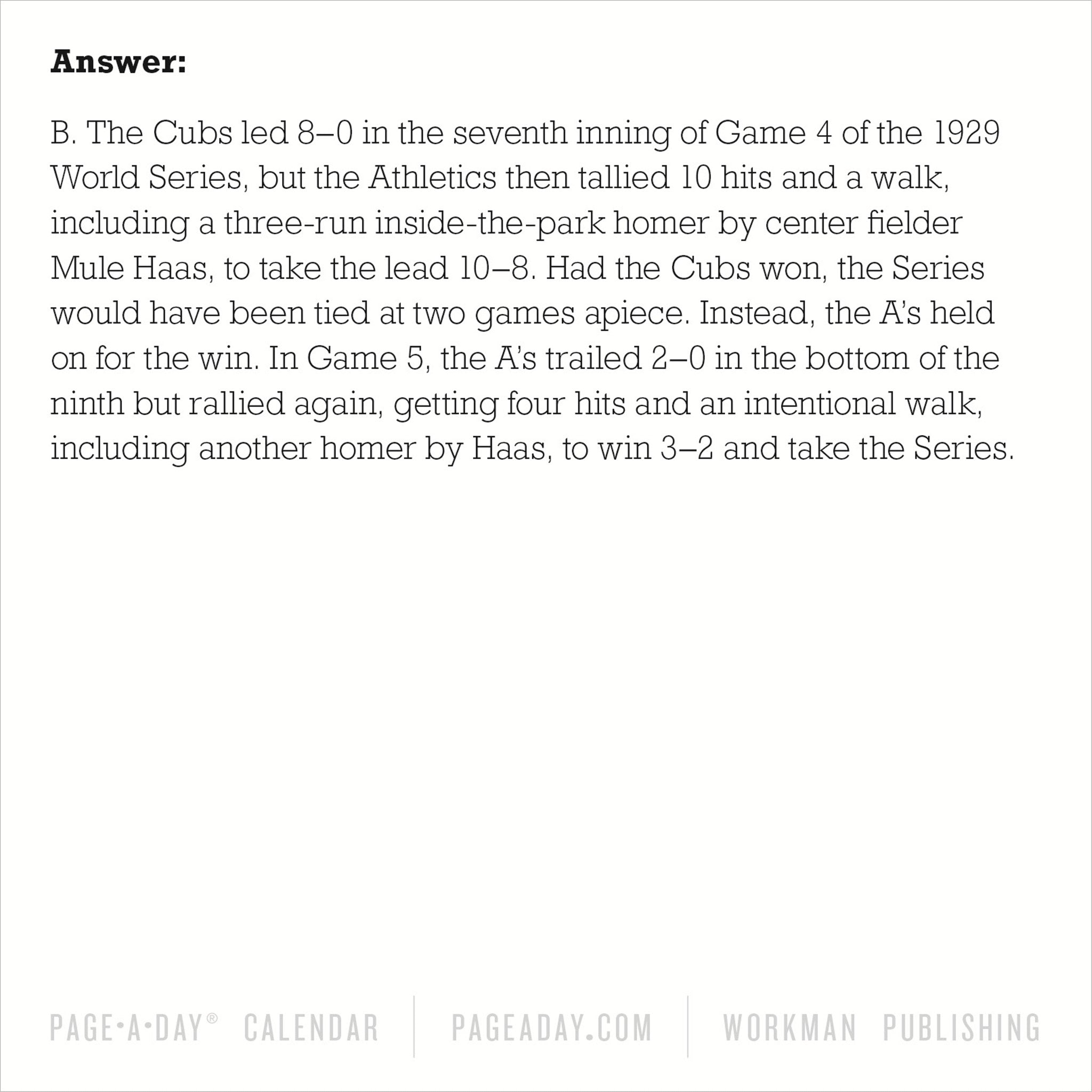 A Year of Baseball Trivia 2027 Box Calendar