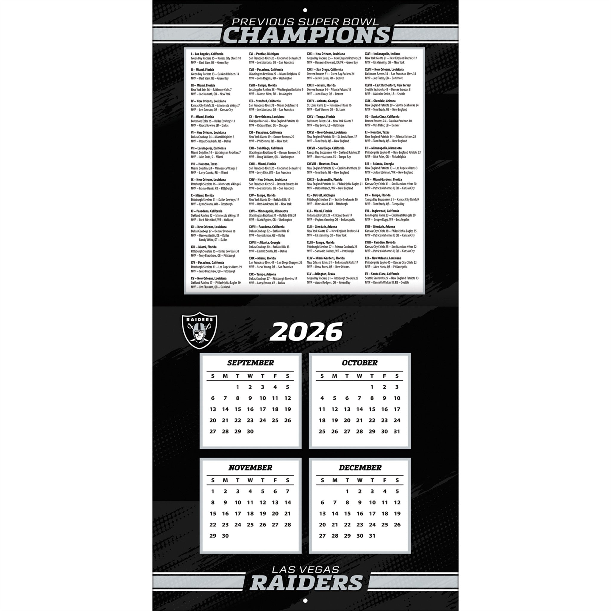 NFL Las Vegas Raiders 2027 Wall Calendar