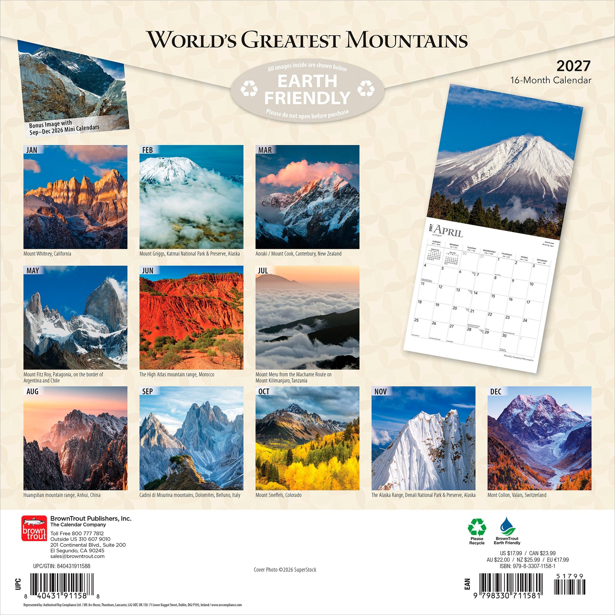World's Greatest Mountains 2027 Wall Calendar - Online Only