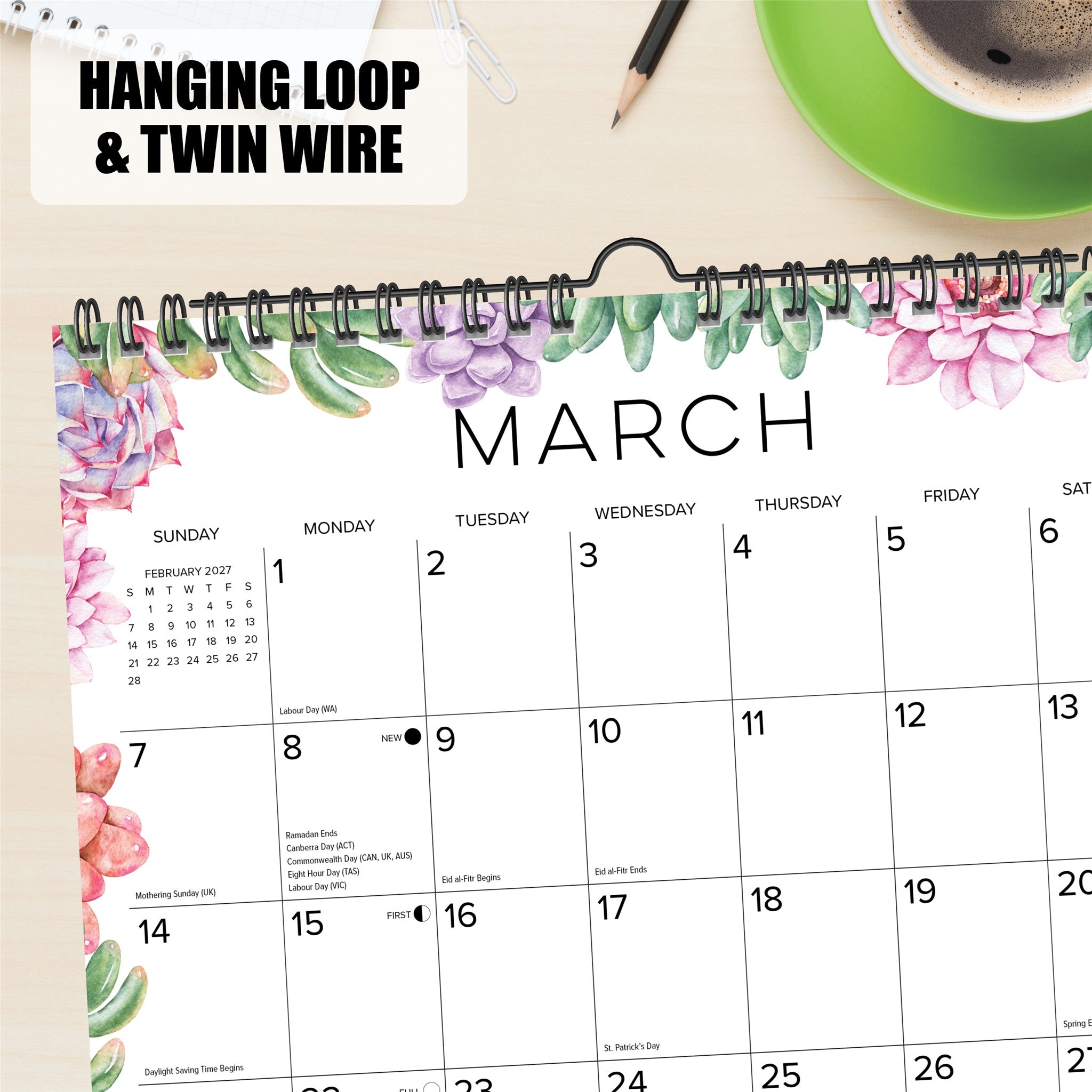 Succulents 2027 Spiral Wall Calendar