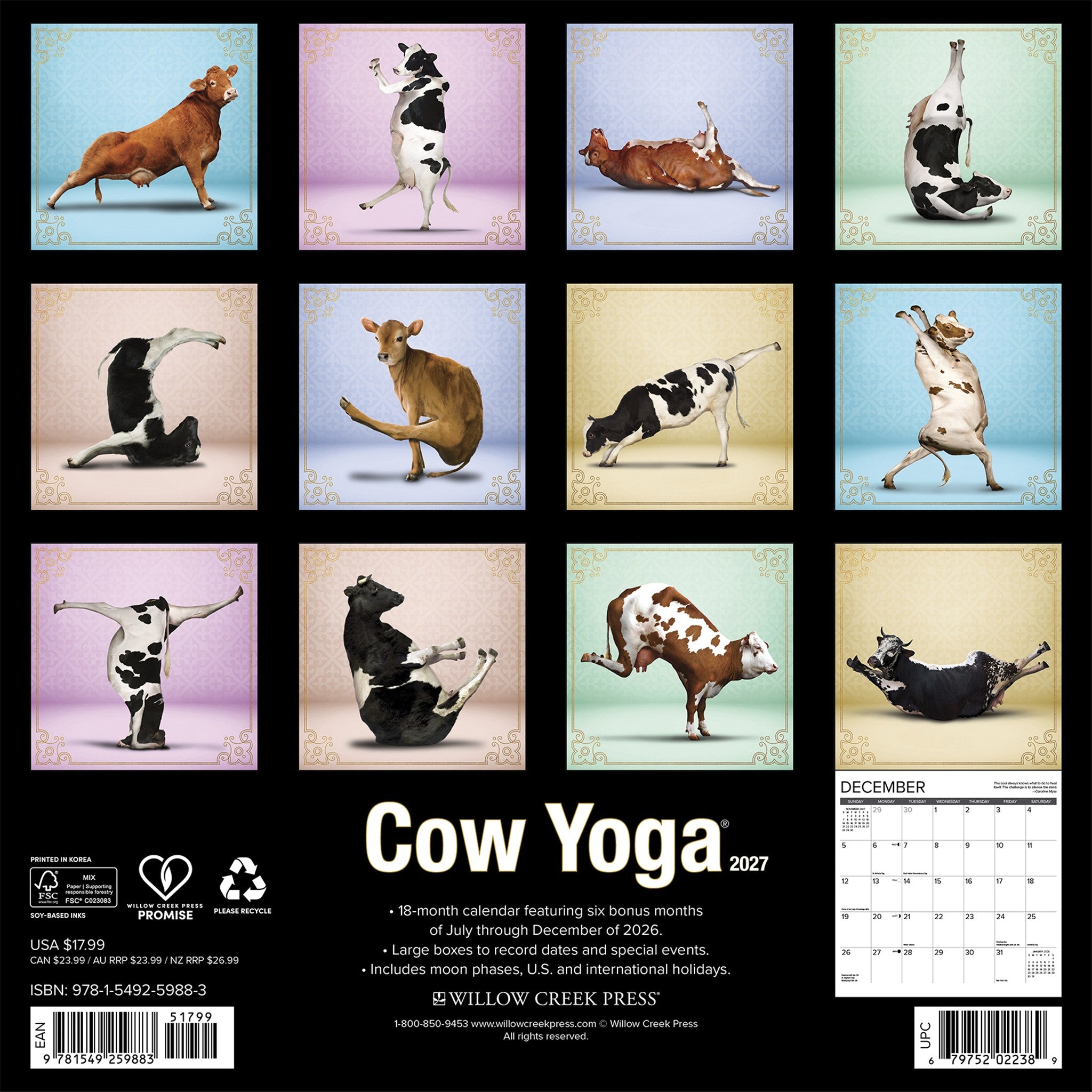 Cow Yoga 2027 Wall Calendar