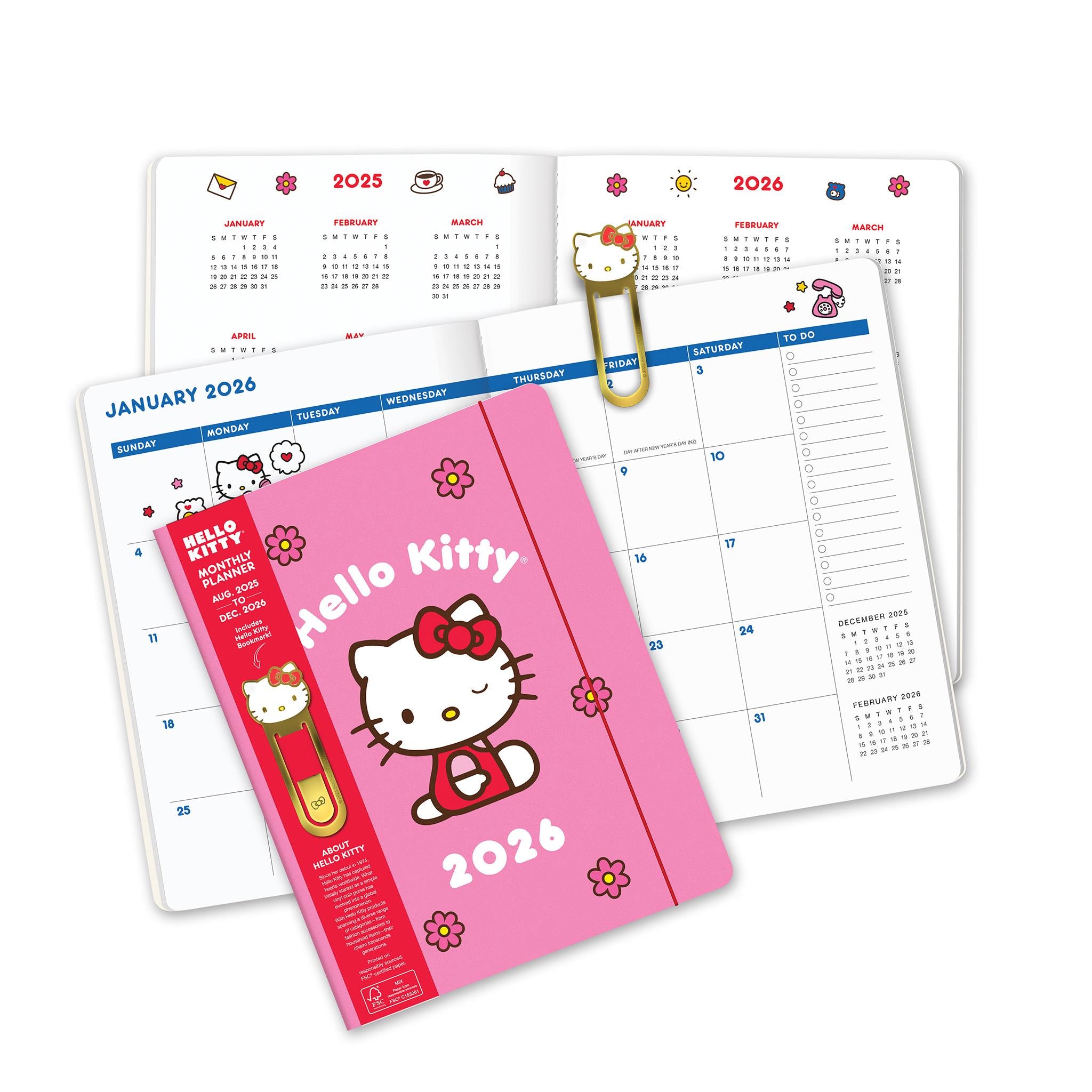 Hello Kitty Playful Pink Just Right 2025-2026 Monthly Planner Calendar - Online Only