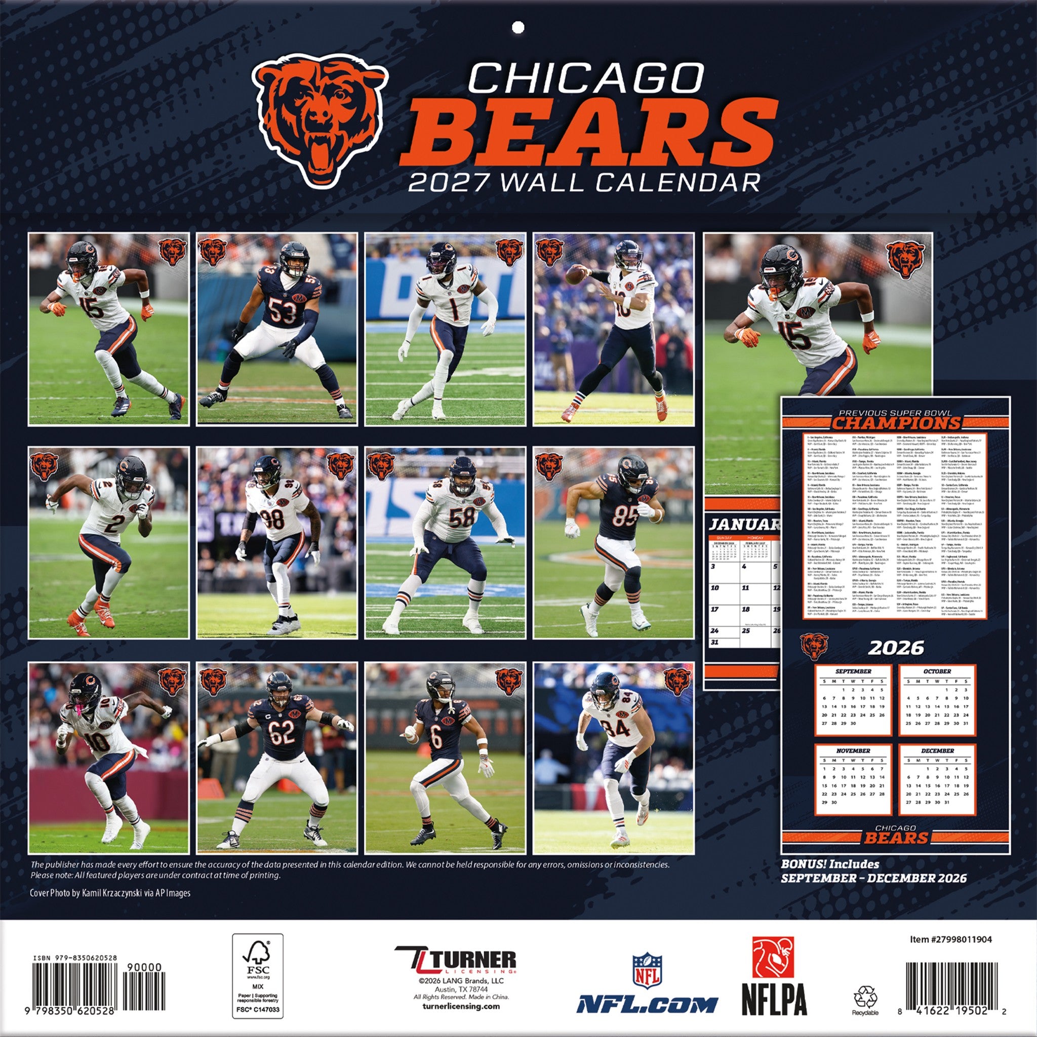 NFL Chicago Bears 2027 Wall Calendar - Online Only