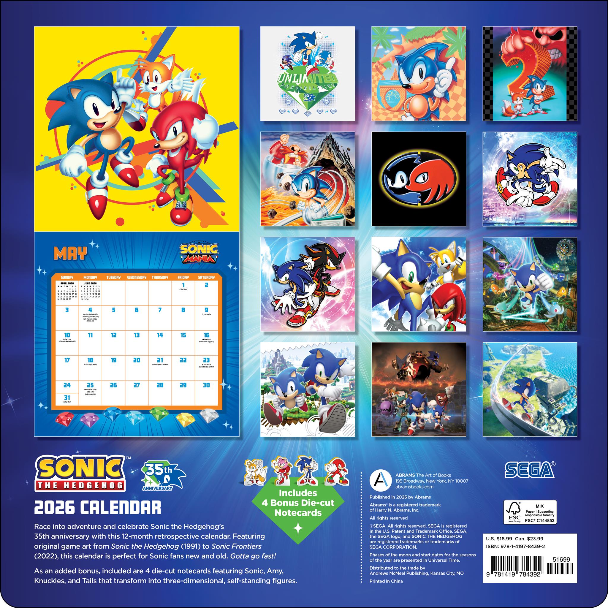 Sonic The Hedgehog 35th Anniversary with Notecards 2026 Deluxe Wall Calendar - Online Only