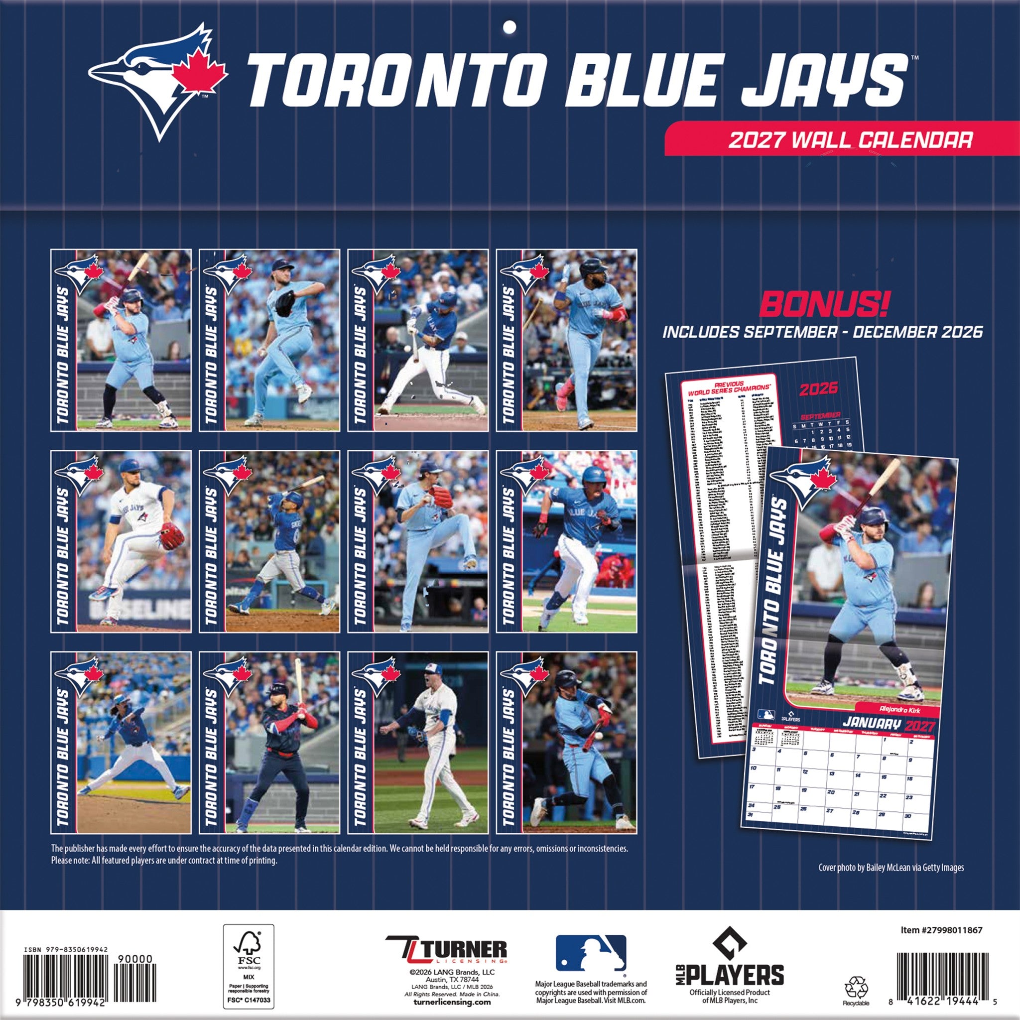 MLB Toronto Blue Jays 2027 Wall Calendar