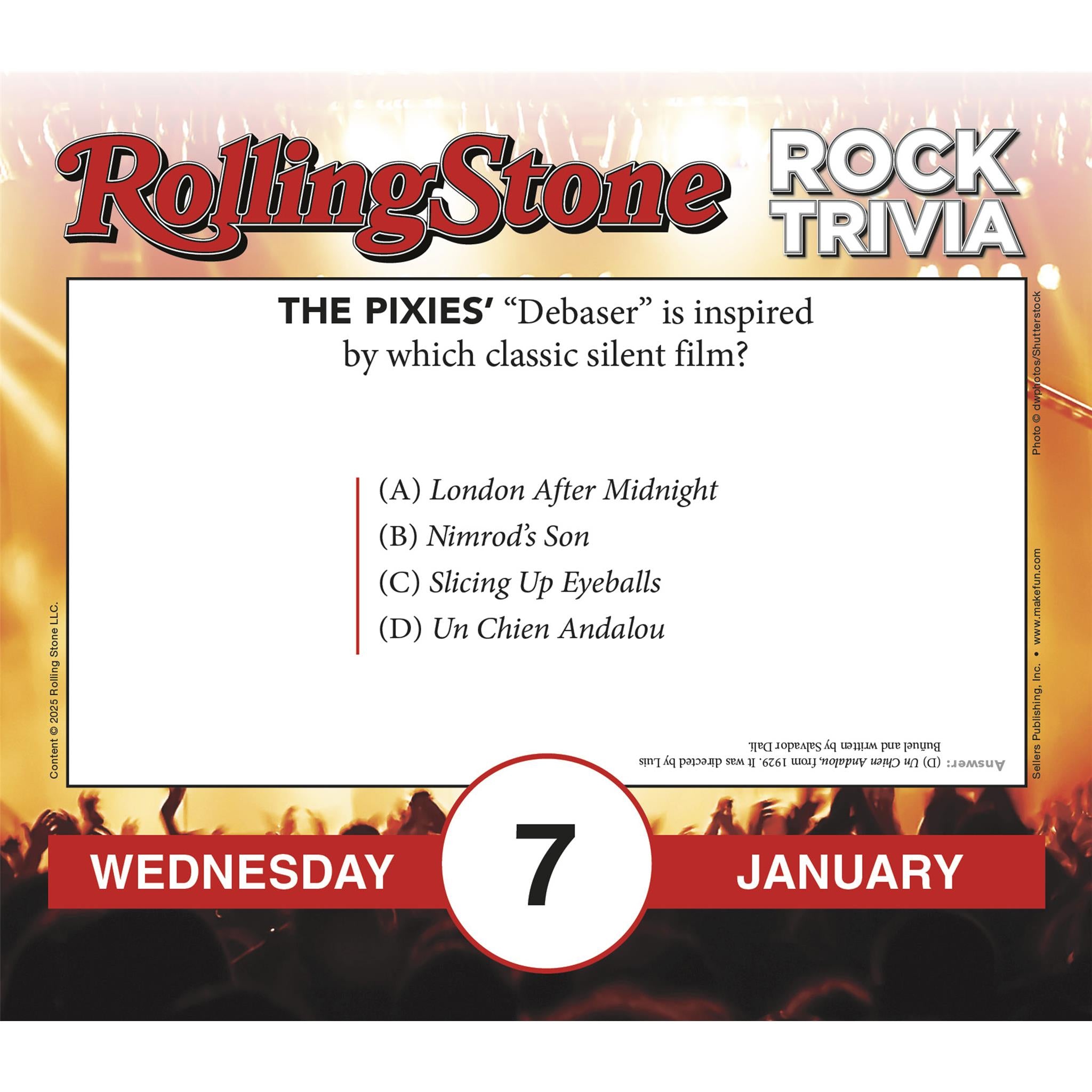 Rolling Stone Rock Trivia 2026 Box Calendar - Online Only